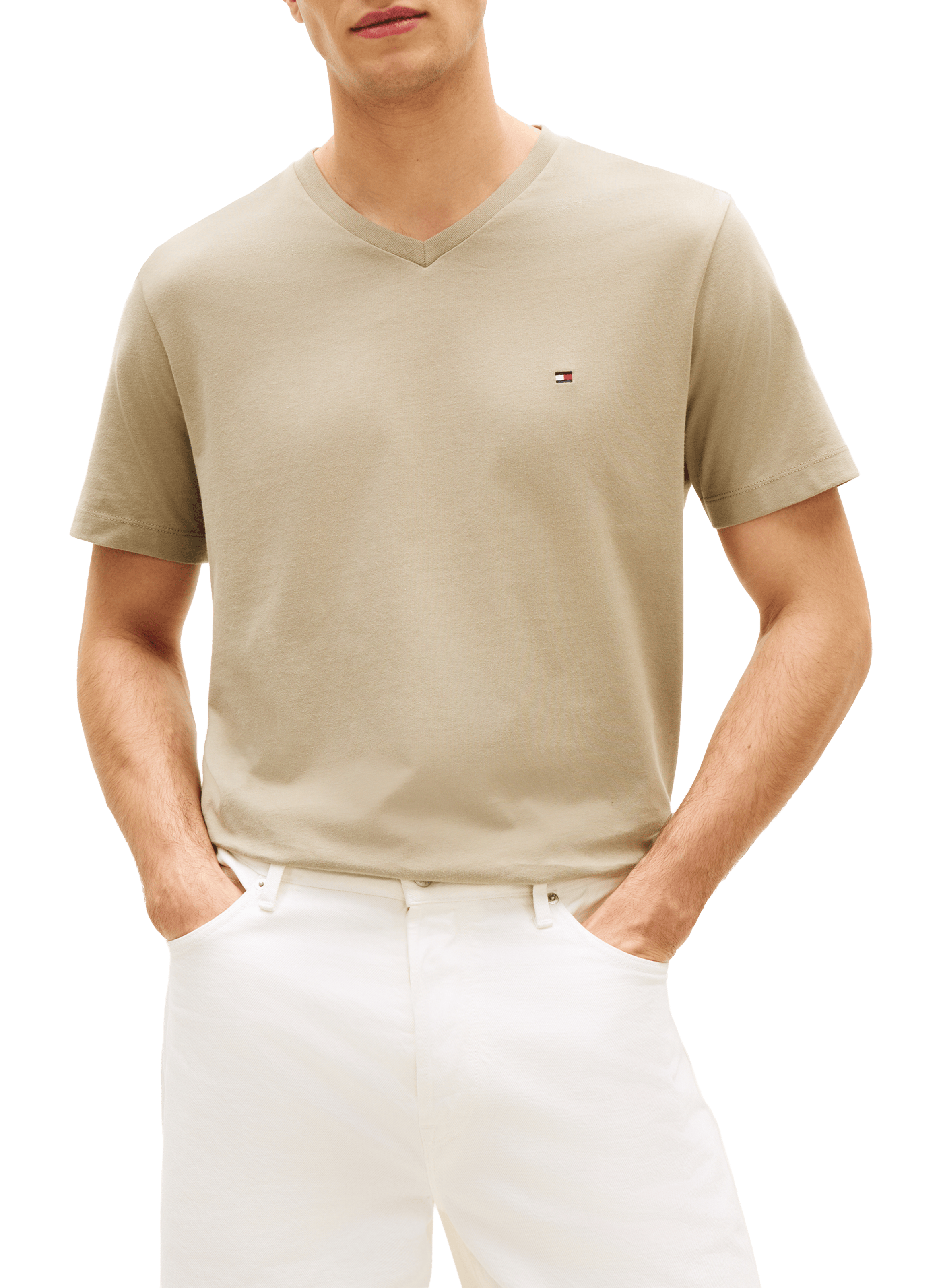 T-shirt à col en V TOMMY HILFIGER Beige