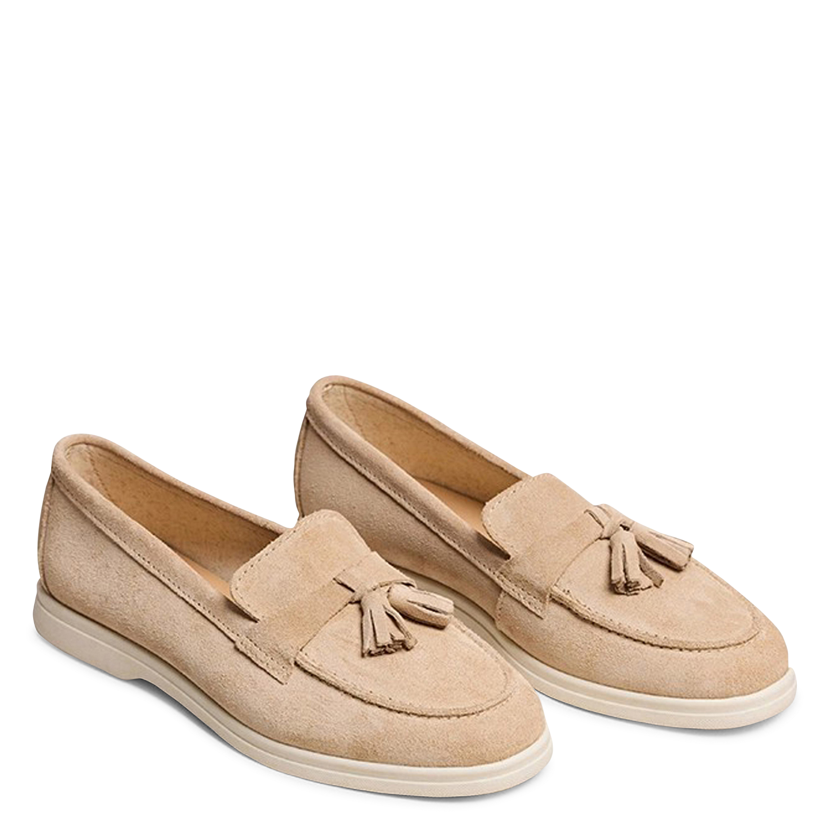 Mocassins à pompoms en cuir velours nuit JONAK Beige