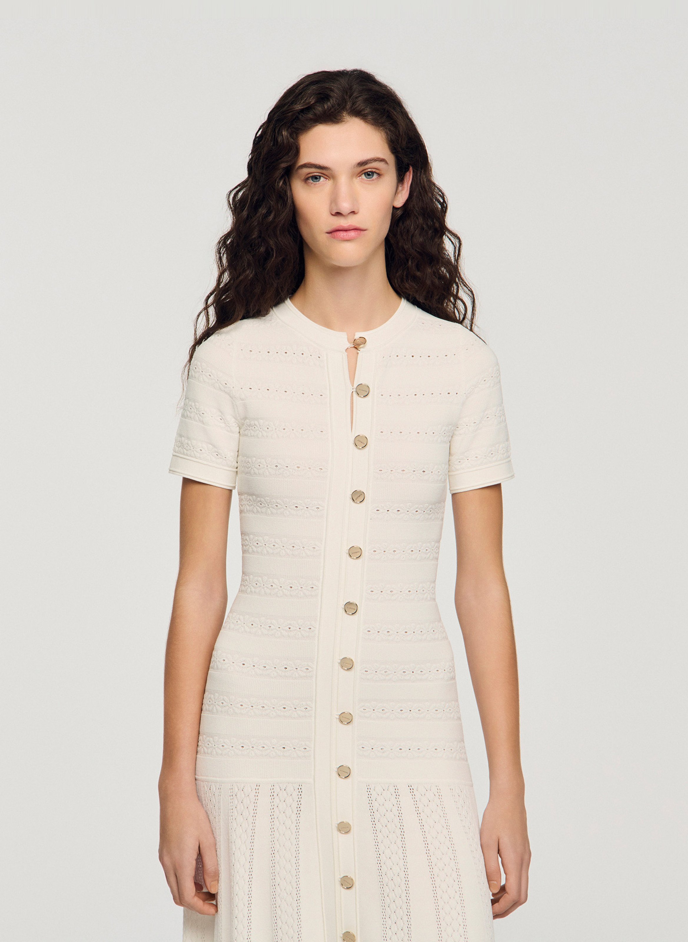 Robe longue évasée col rond SANDRO Beige