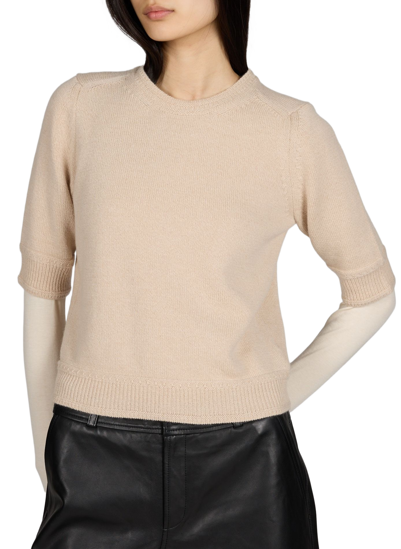 Top Ecume with elbow-length sleeves in virgin wool and cashmere MOLLI Beige