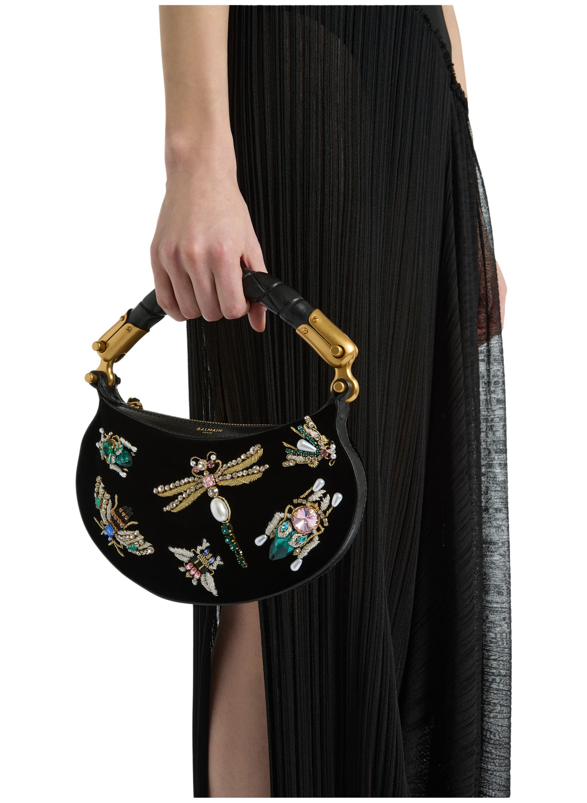 Sac ebene mini insect en velours brodé BALMAIN Noir