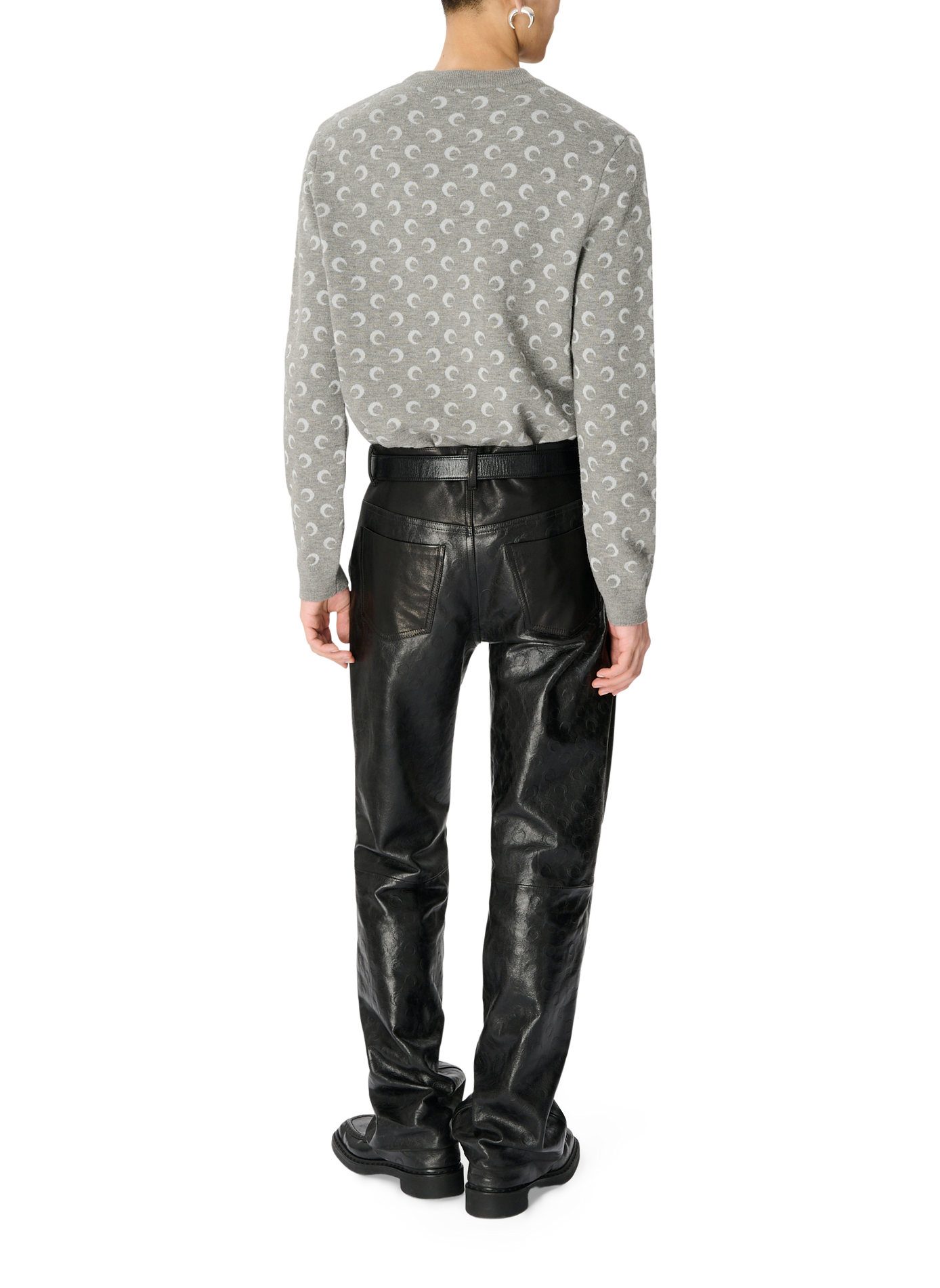 Pantalon droit moon en cuir brillant MARINE SERRE Noir