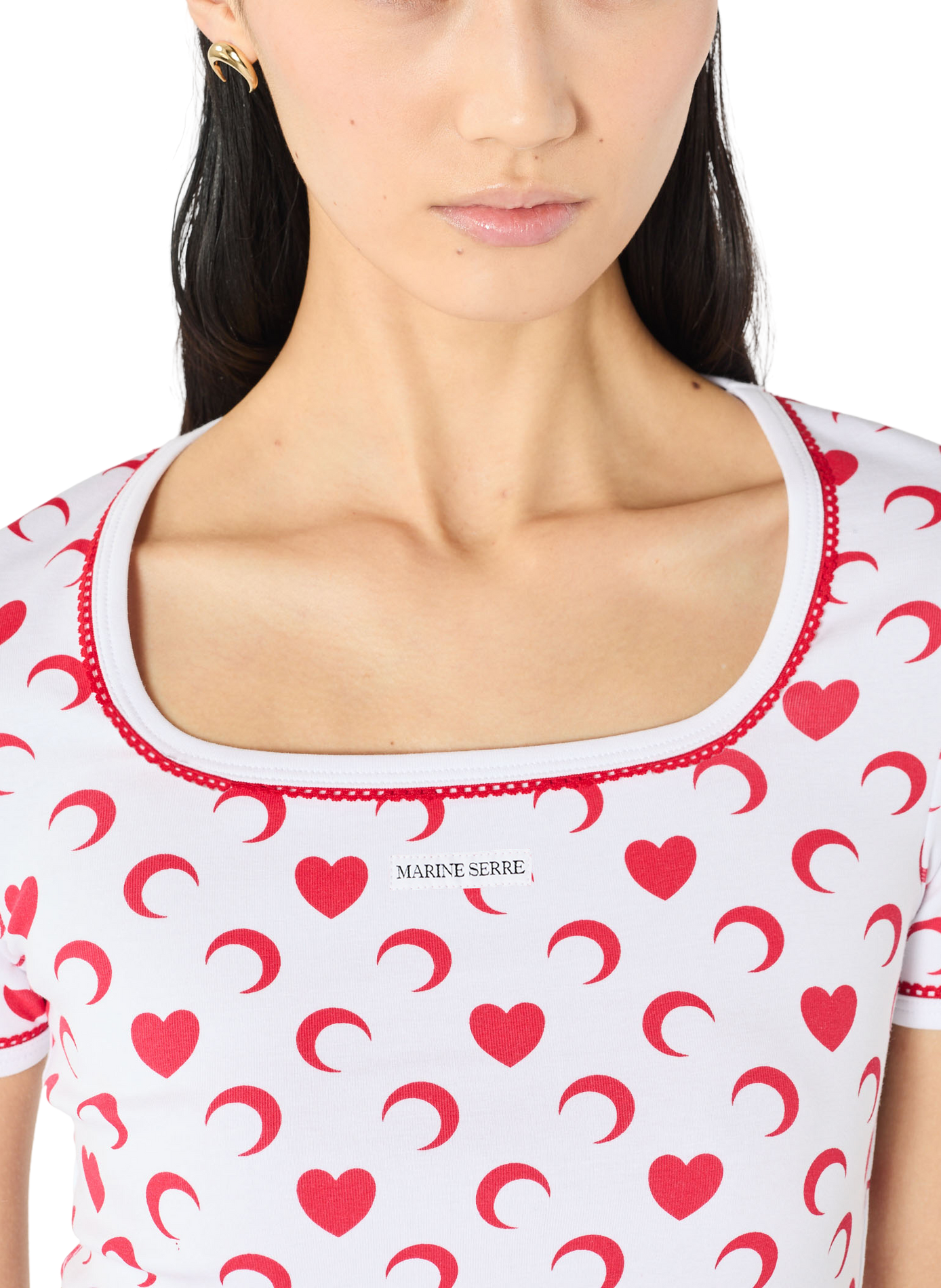 T-shirt moon cœur col carré en coton biologique MARINE SERRE Blanc