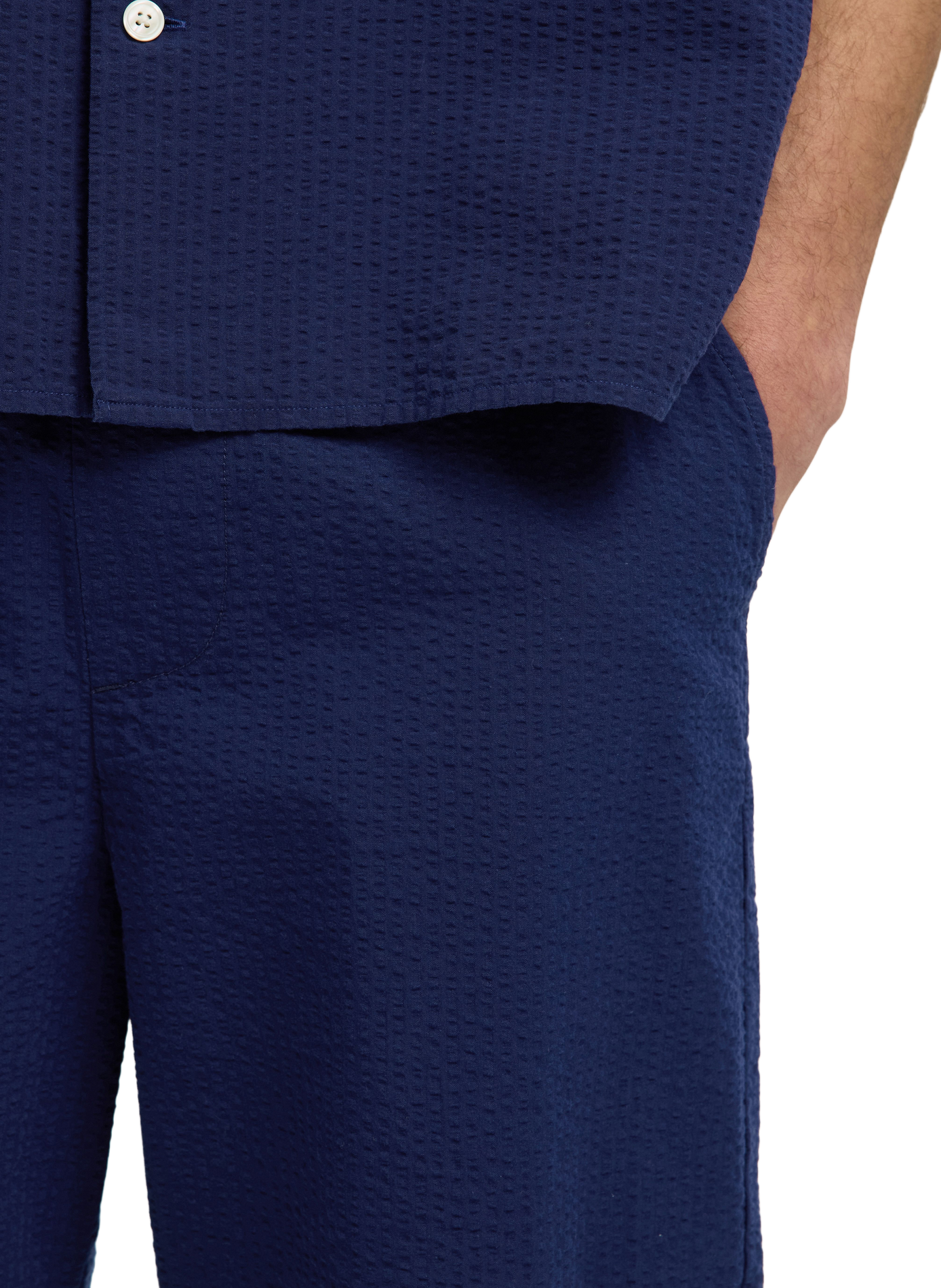 Textured cotton shorts  SELECTED Blue