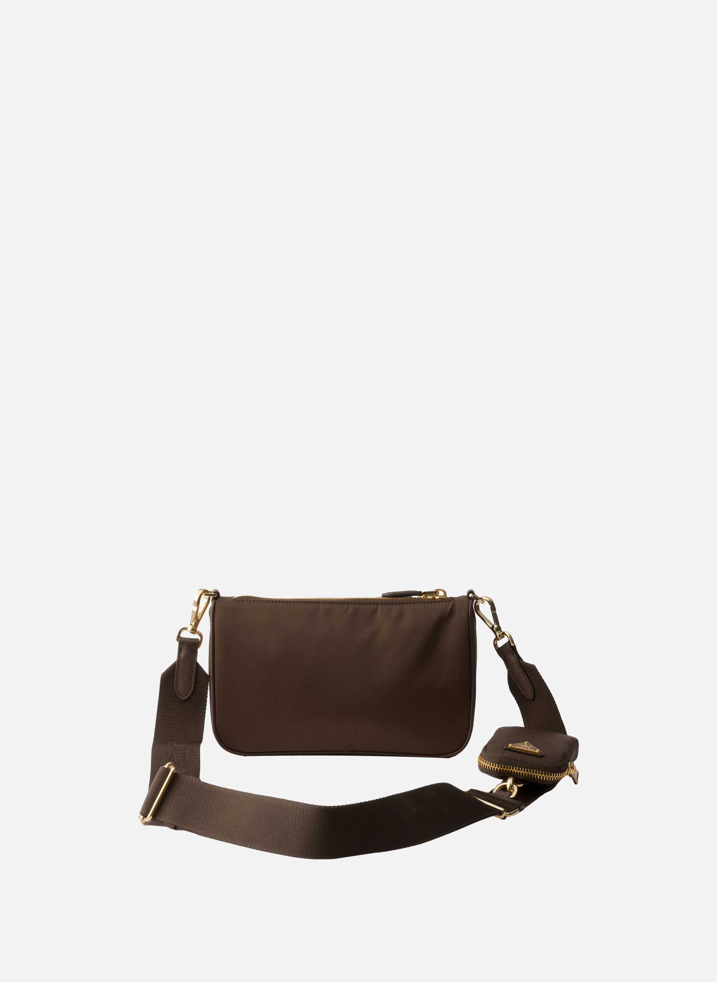Mini sac porté épaule en re-nylon et cuir saffiano PRADA Marron