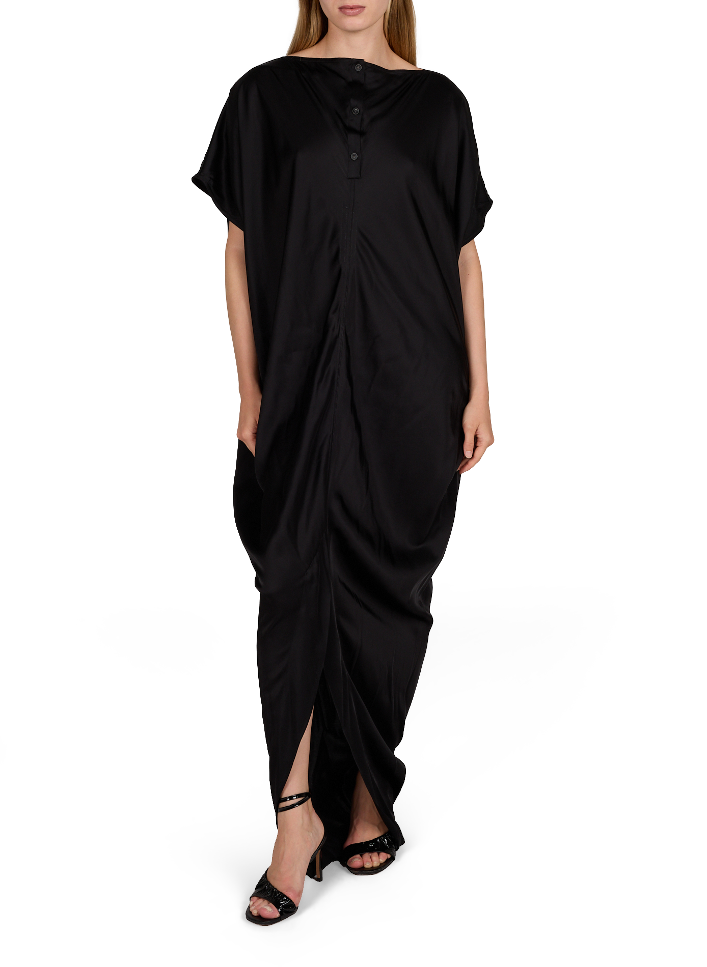 Maxi Satin Kleid mit kurzen Puffärmeln RICK OWENS Schwarz