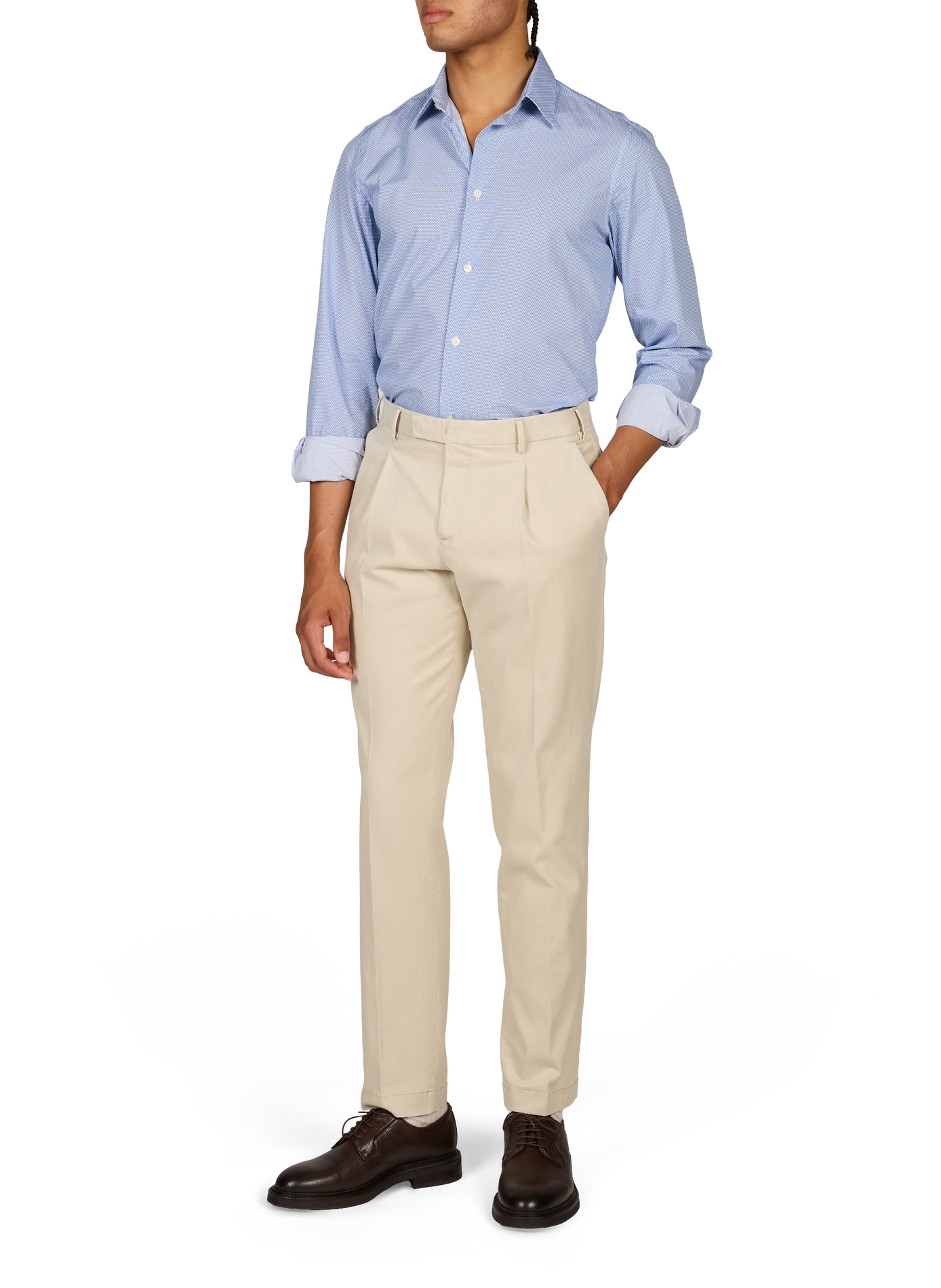 Slim-fit classic collar shirt in printed cotton AU PRINTEMPS PARIS Blue