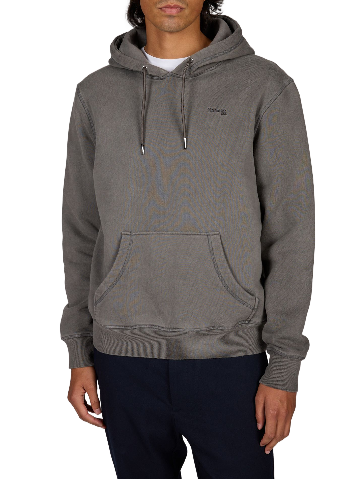 Sweat uni à capuche en coton SCHOTT Gris
