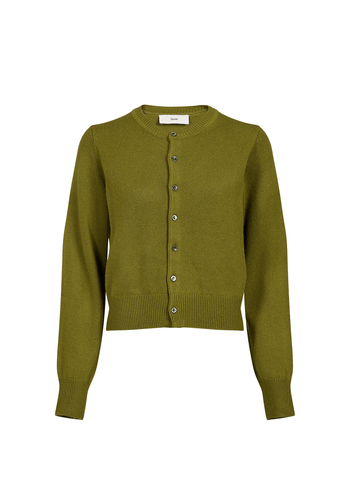 Rechte cardigan met ronde hals en knoopsluiting. DUNST Groen