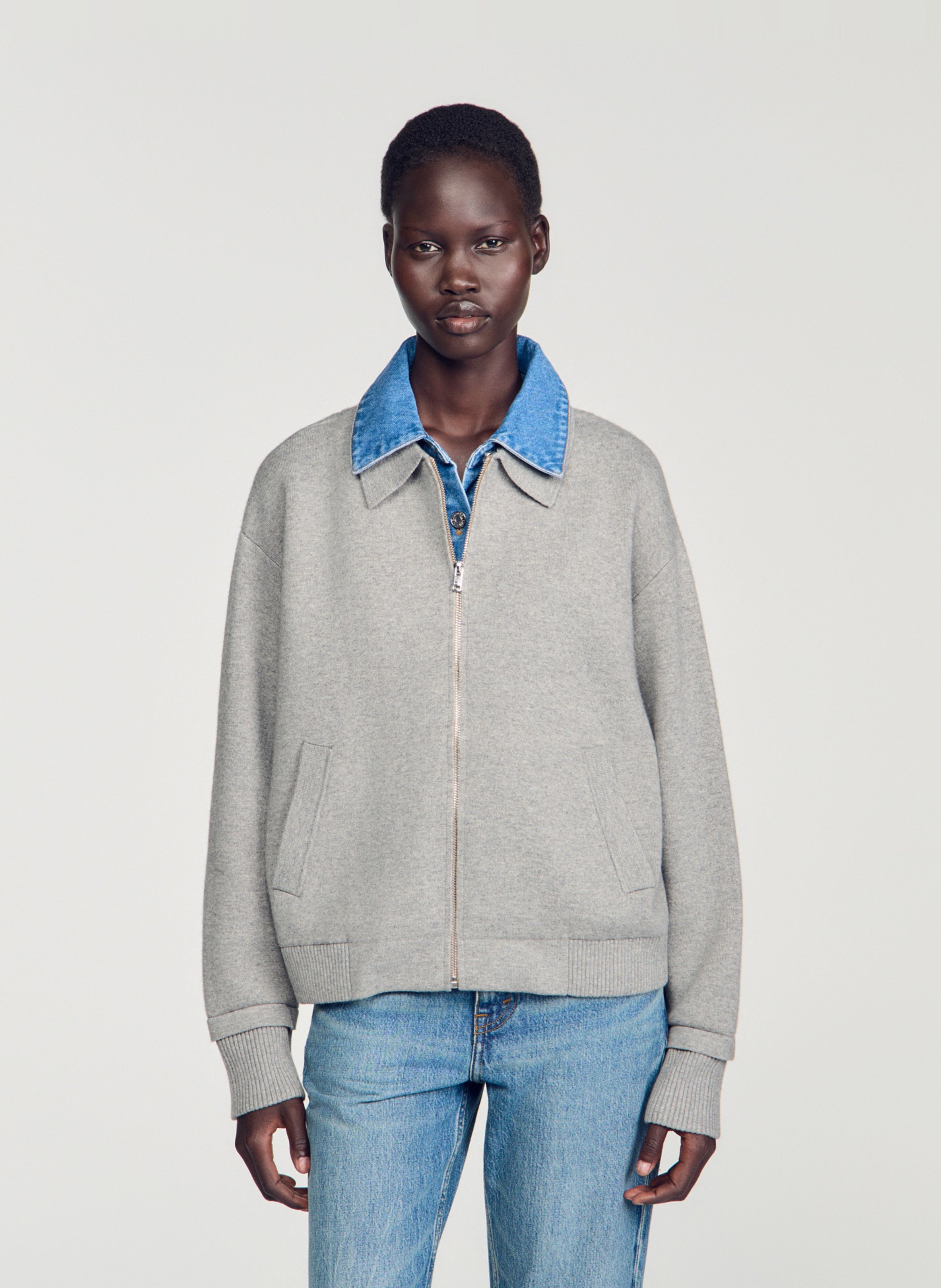 Sweat hybride oversize SANDRO Gris