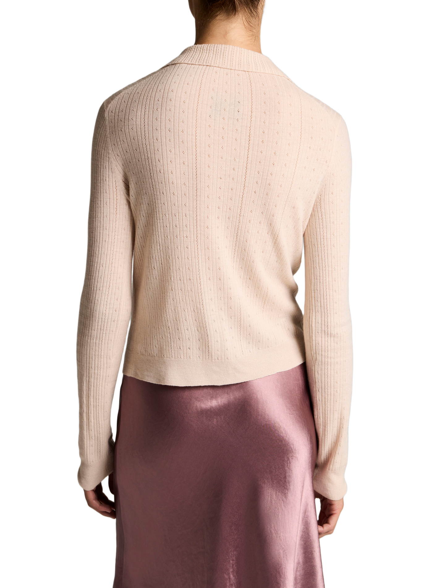 Gilet à col en laine mérinos ajourée VINCE Beige