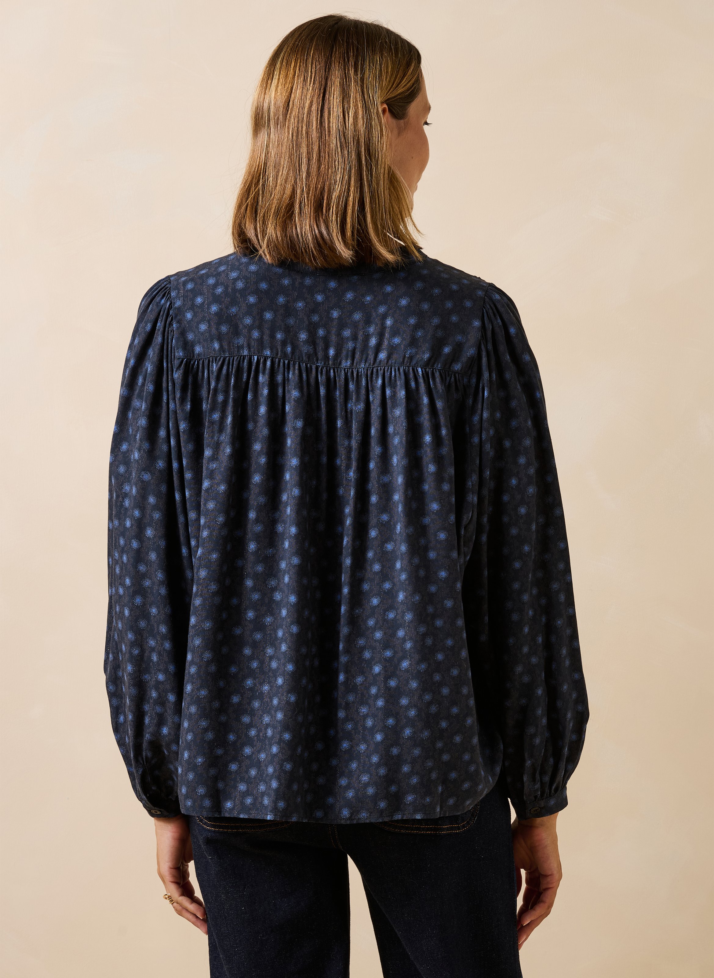 Losvallend overhemd met mao-kraag en print LA FEE MARABOUTEE Blauw