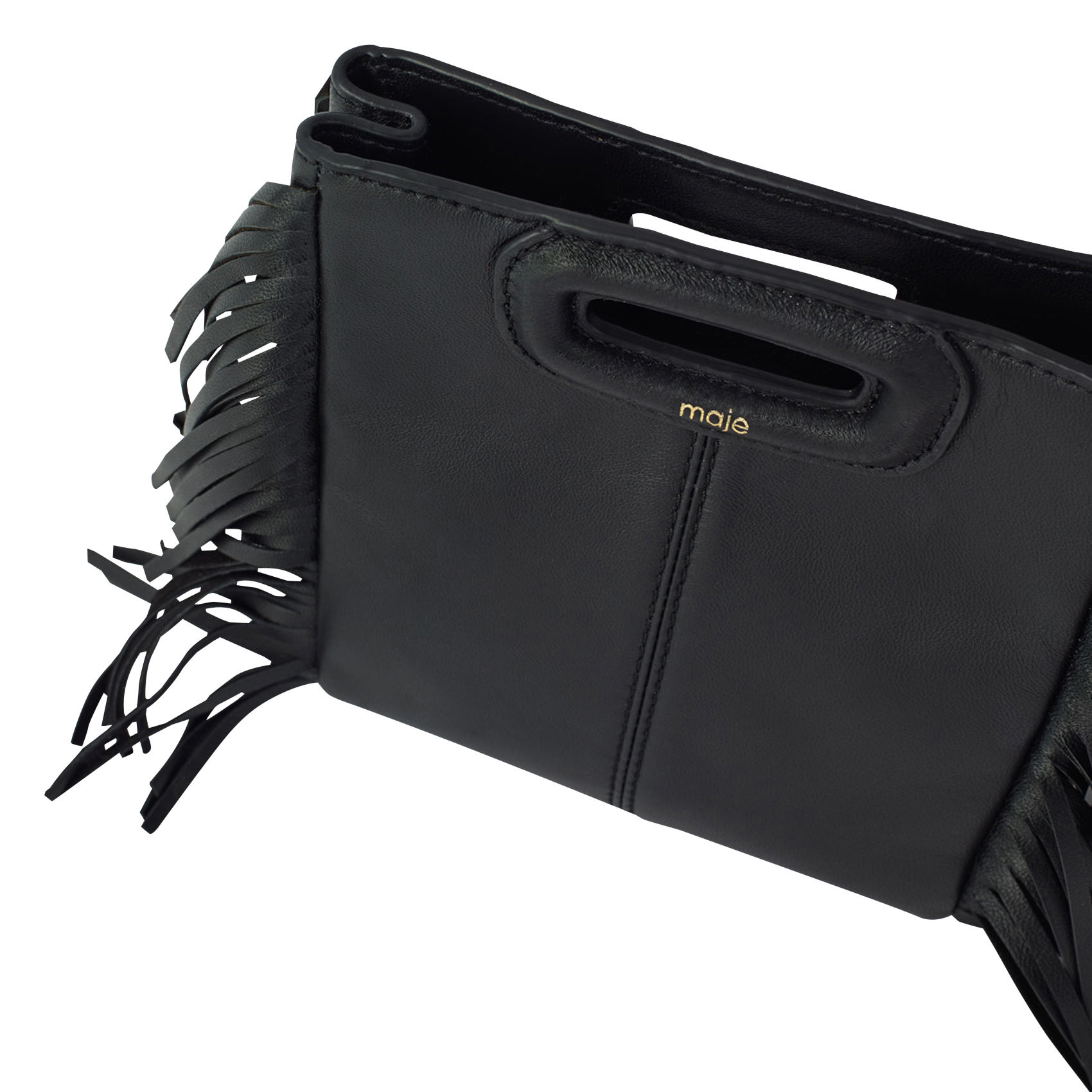 Petit sac bandoulière à franges en cuir m mini Noir Maje Femme
