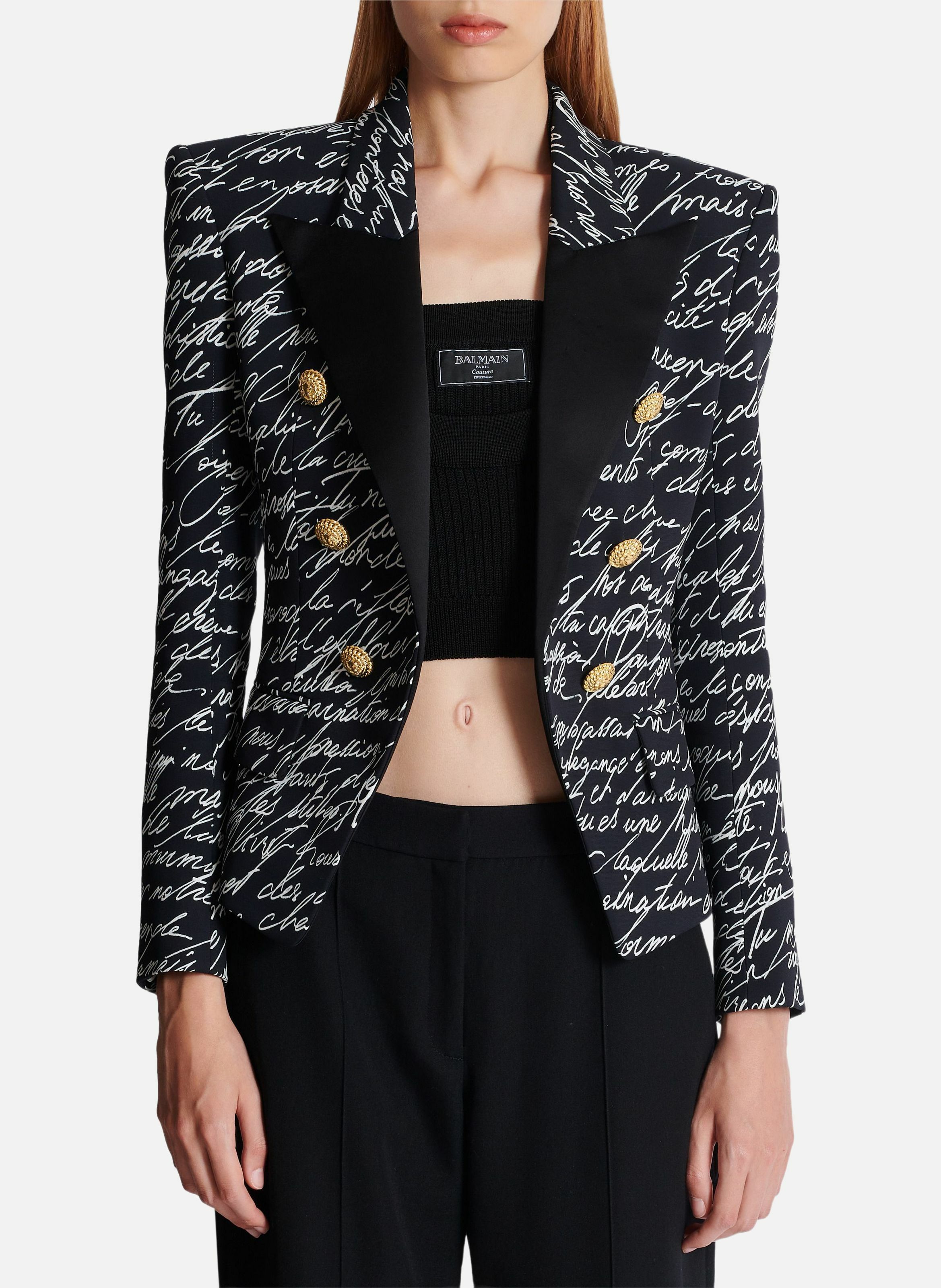 Veste 6 boutons imprimée « lettre d'amour » BALMAIN Noir