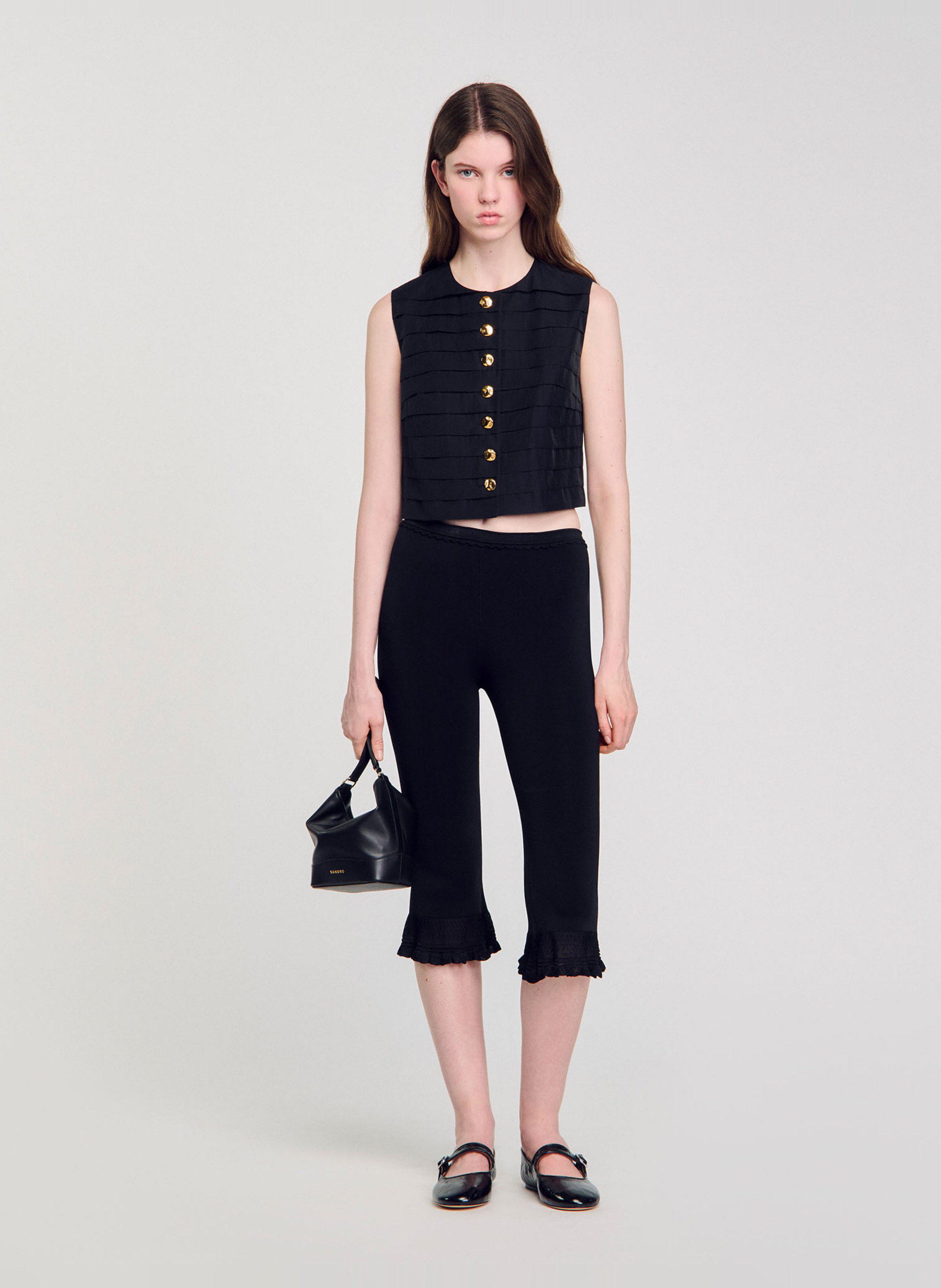 Top droit court en coton mélangé SANDRO Noir