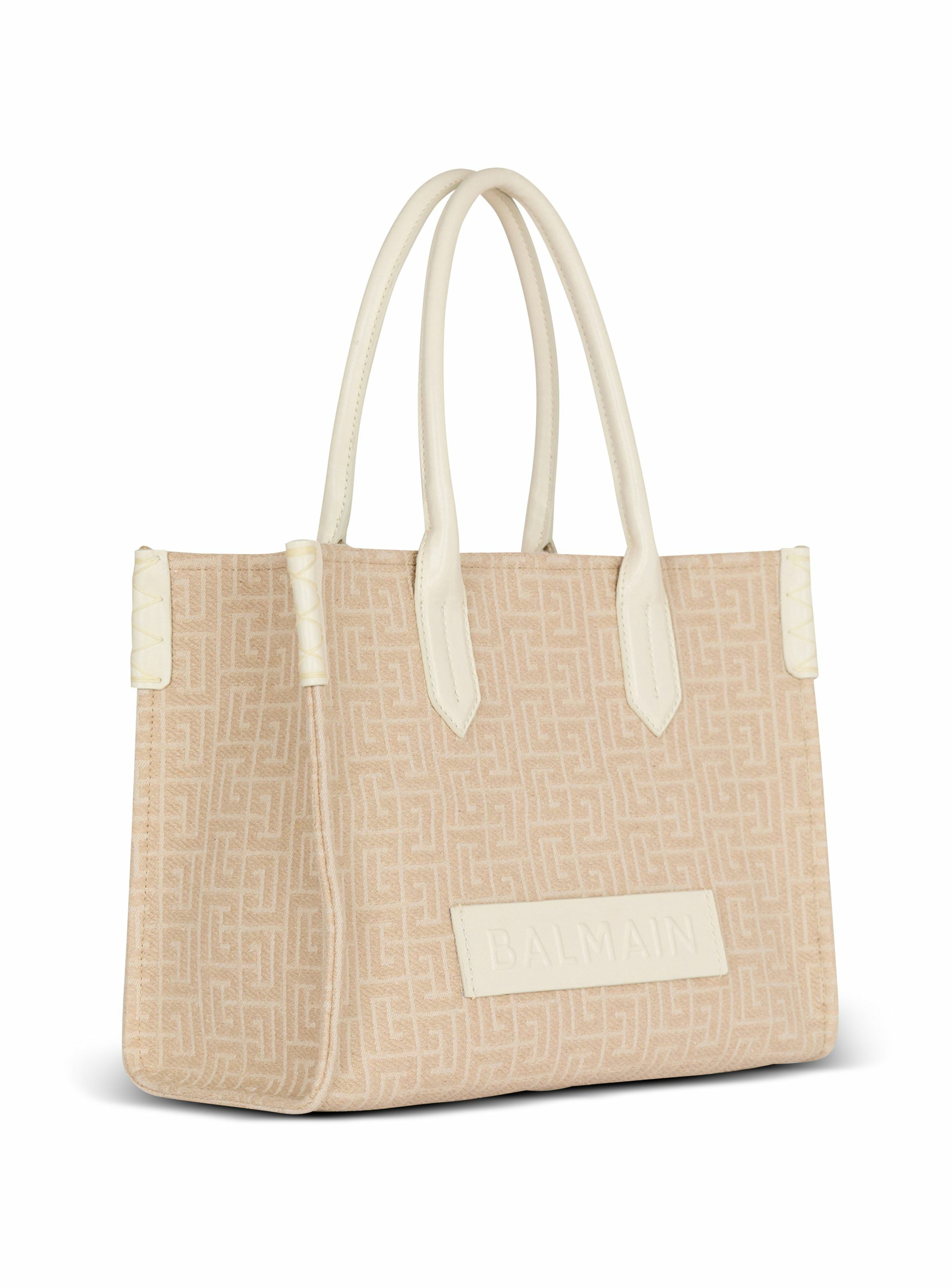 Sac cabas b-army 36 en toile jacquard monogrammée et cuir BALMAIN Beige