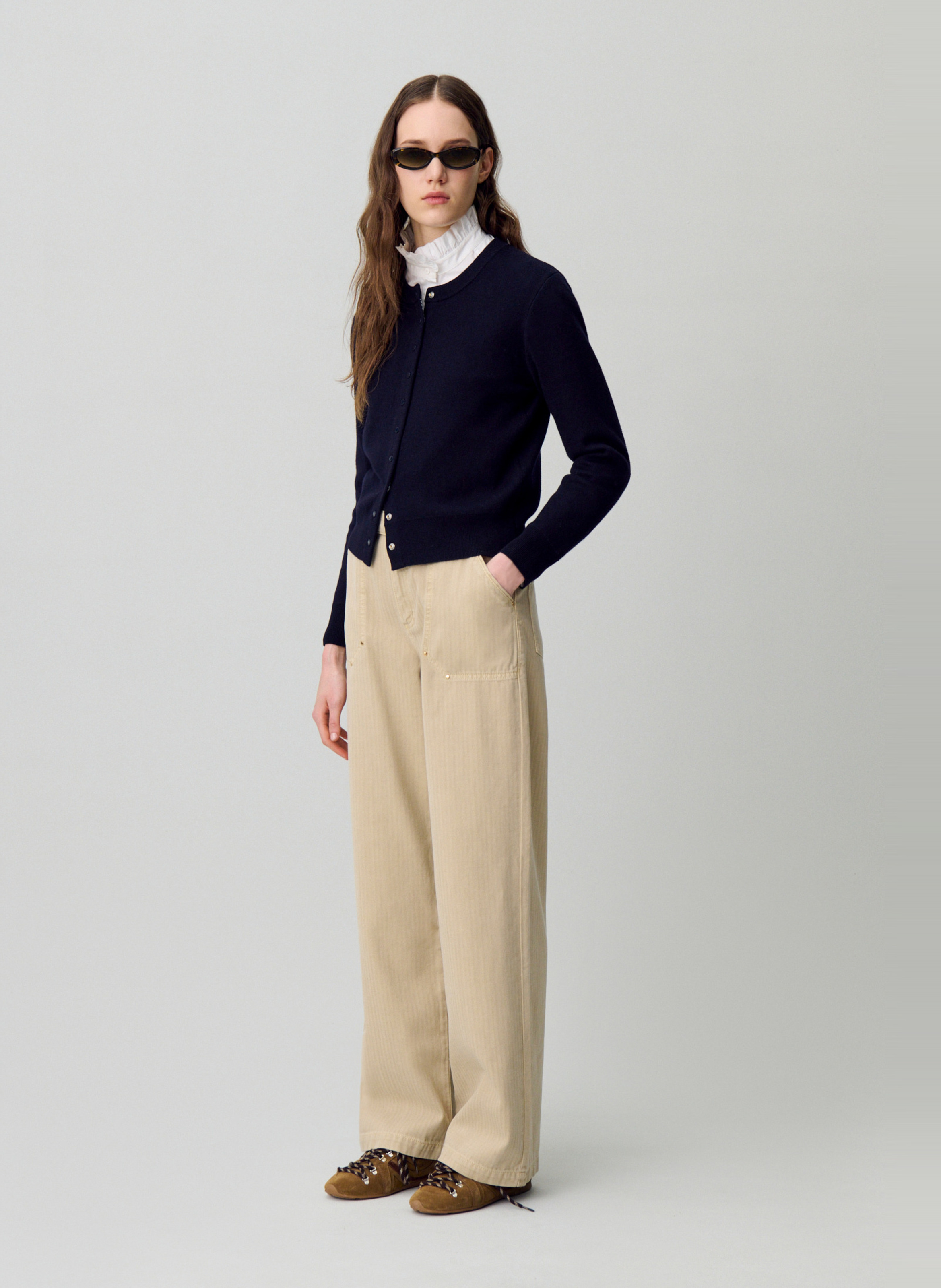 Cardigan col rond uni en laine mélangée marlene CLAUDIE PIERLOT Bleu