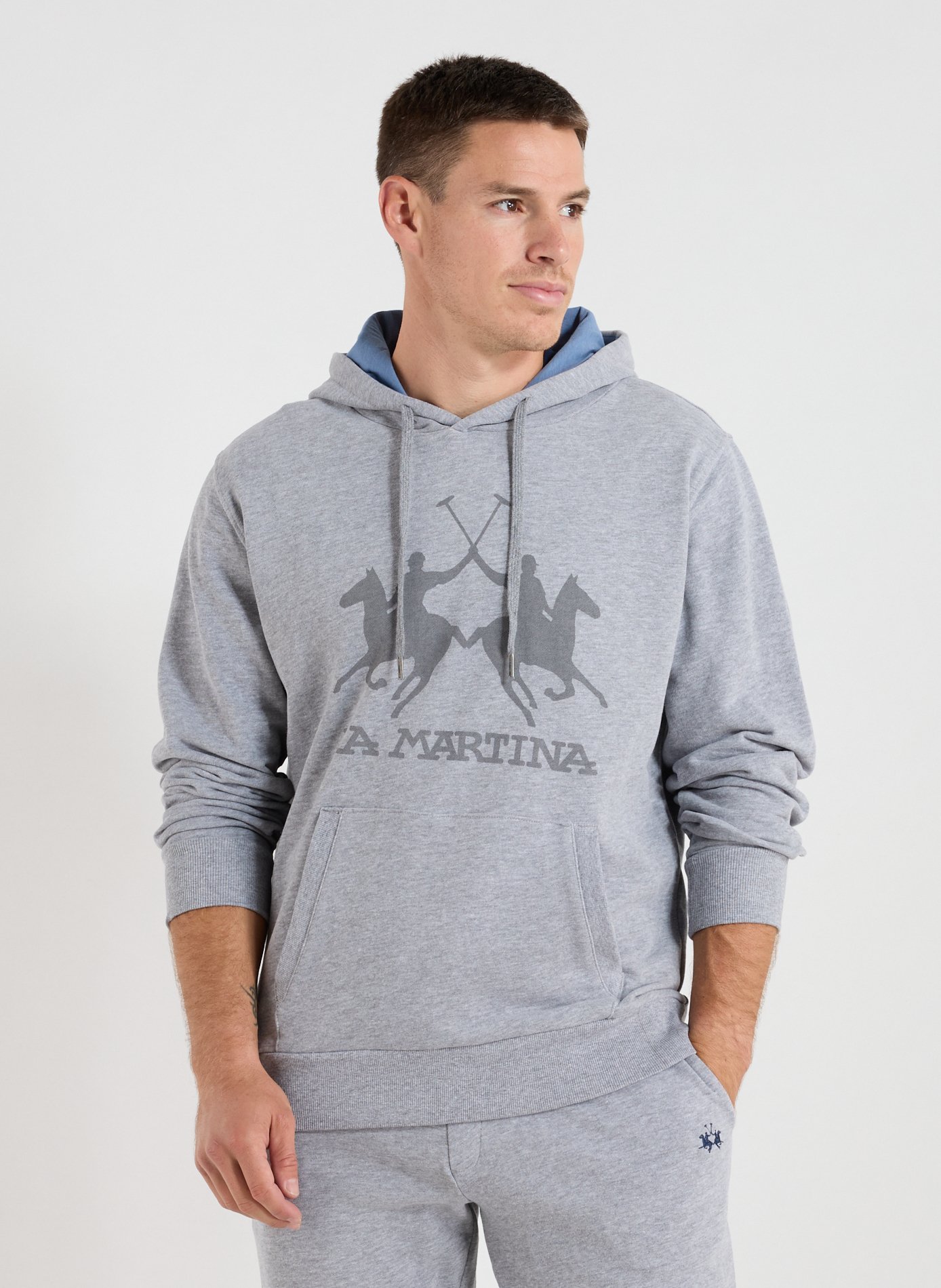 LA MARTINA Cotton-blend logo hoodie Grey
