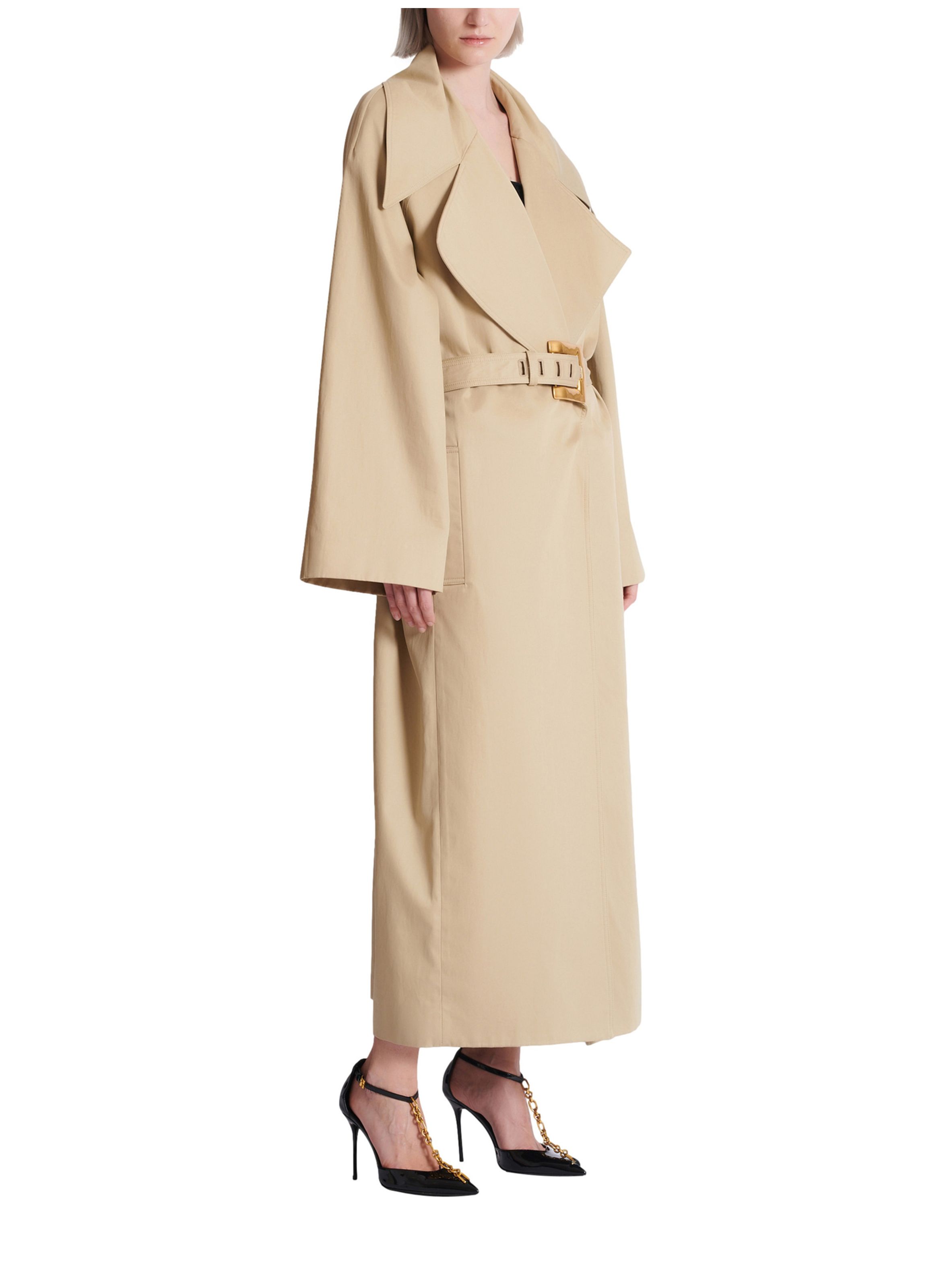 Trench long en gabardine de coton BALMAIN Beige