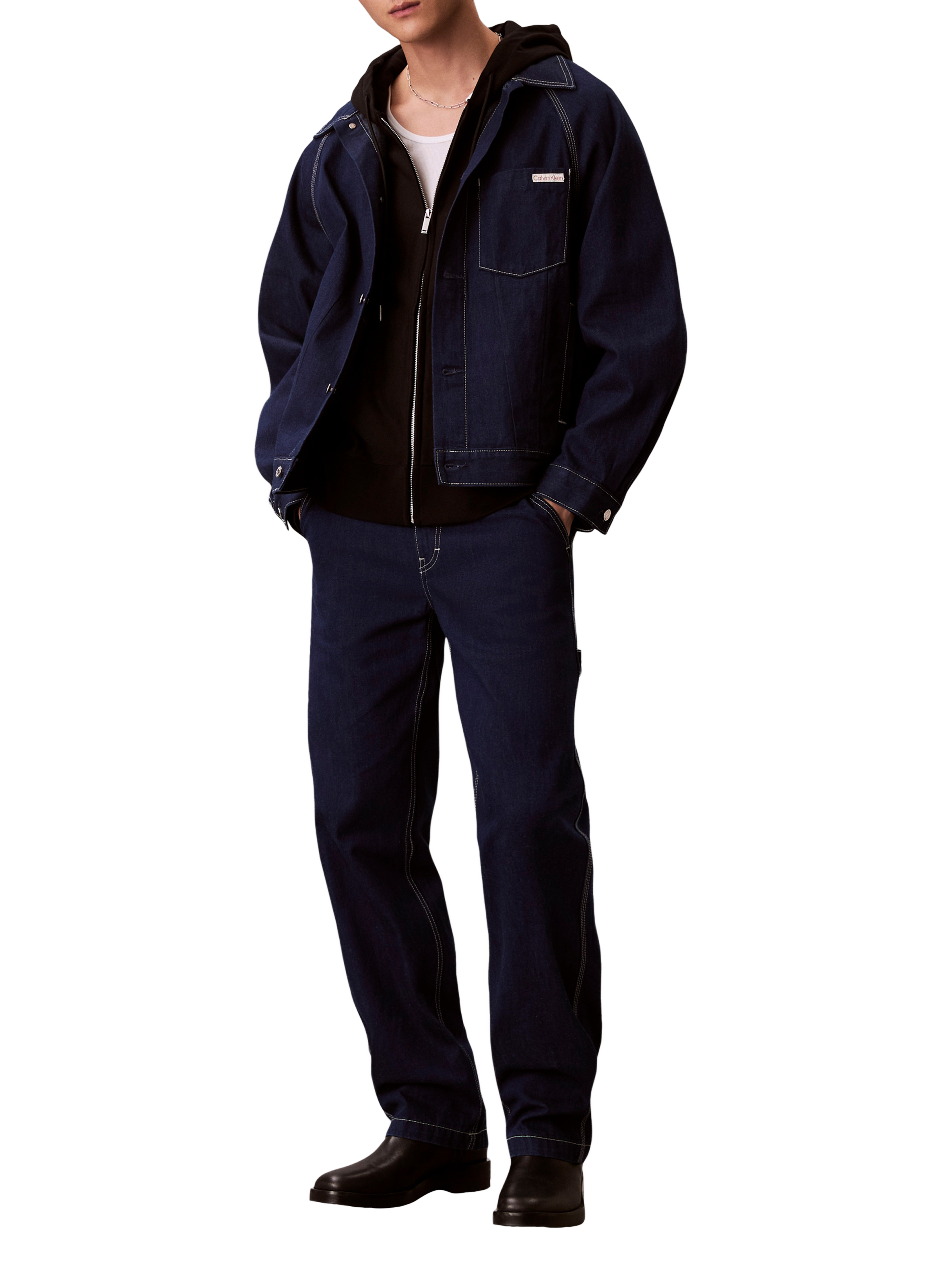 Wide-leg worker jeans in blended cotton CALVIN KLEIN Blue