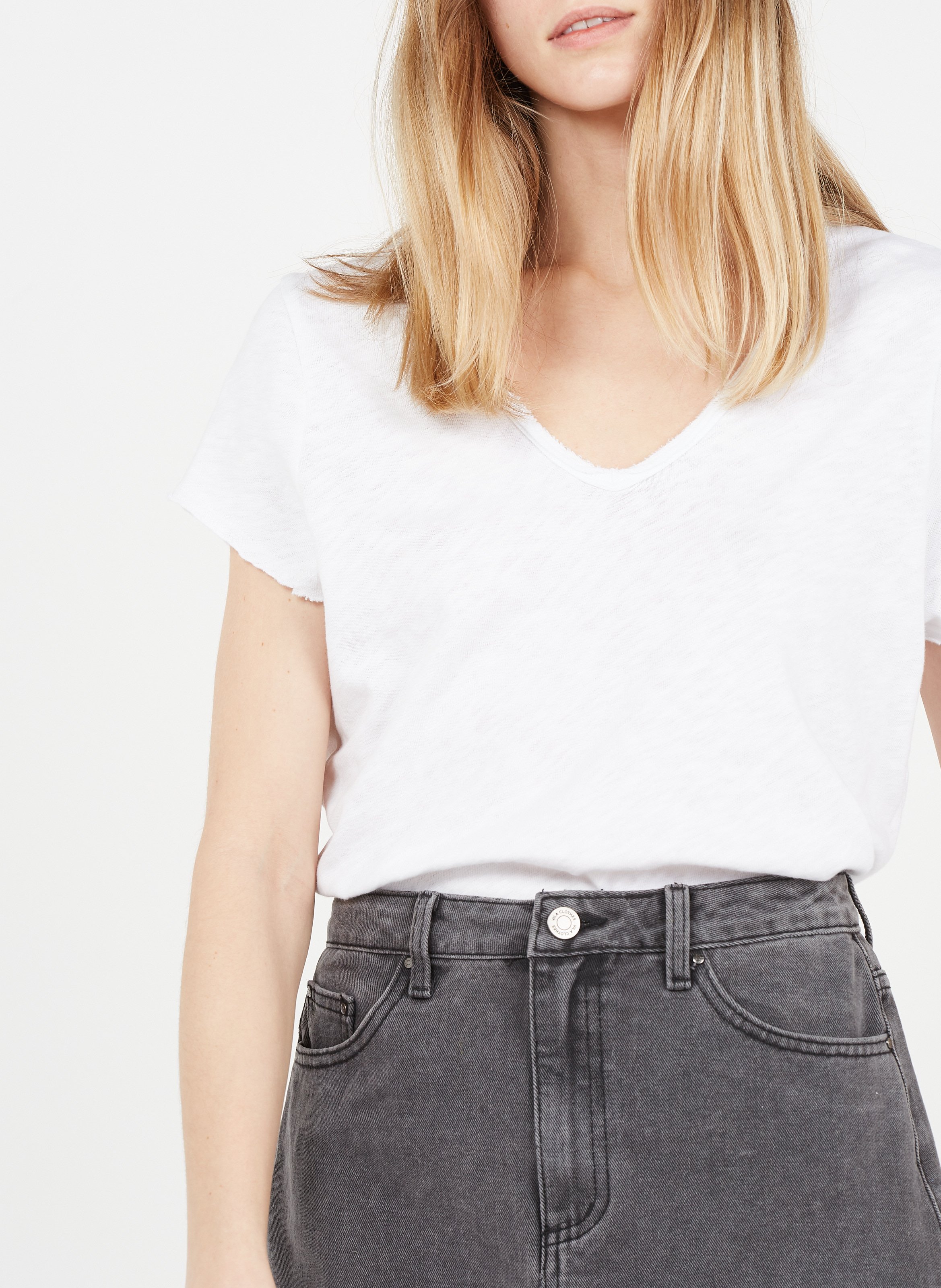 Tee-shirt droit col v en coton sonoma AMERICAN VINTAGE Blanc