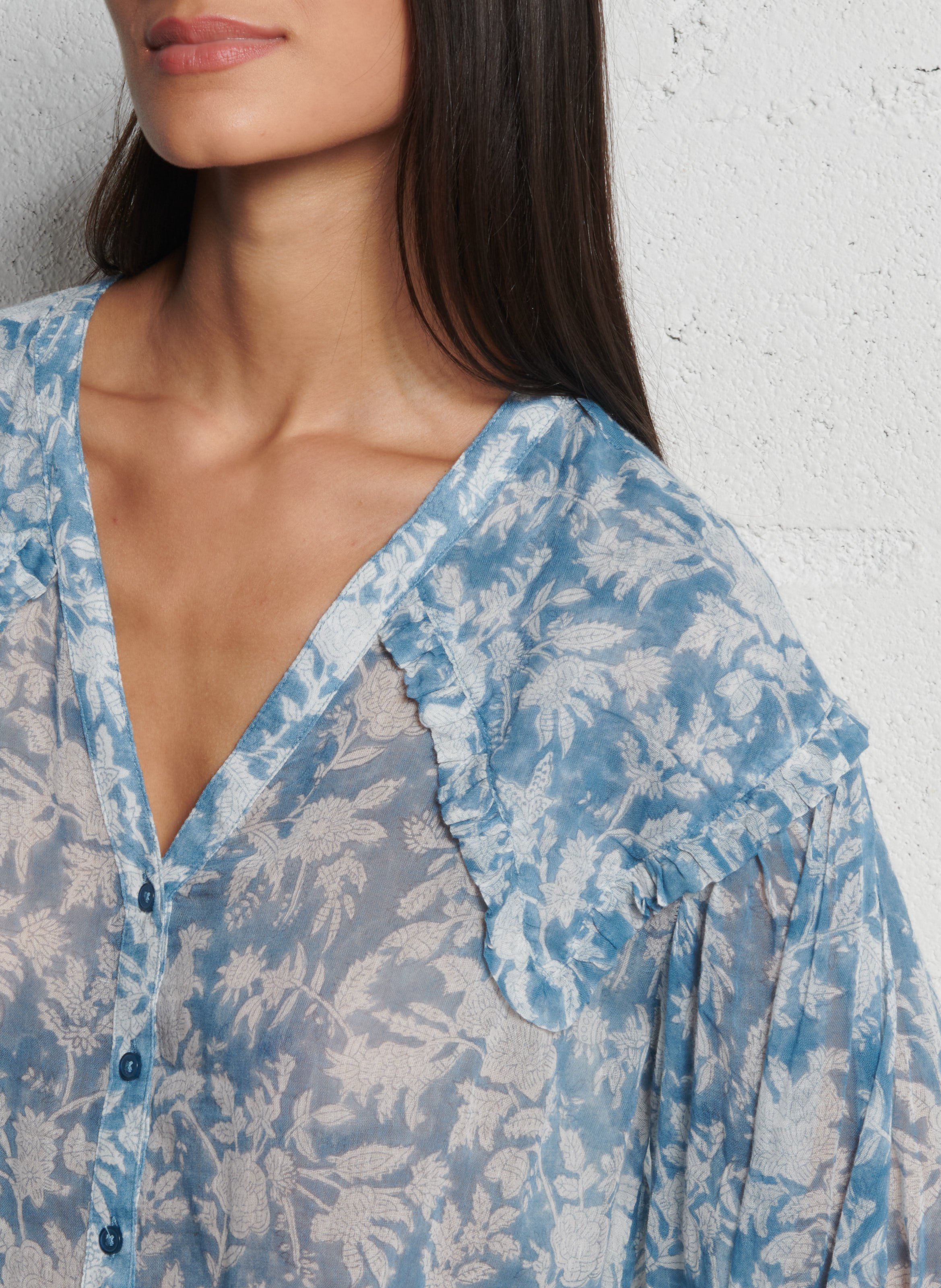 Chemise col v en coton pio MAISON 123 Bleu