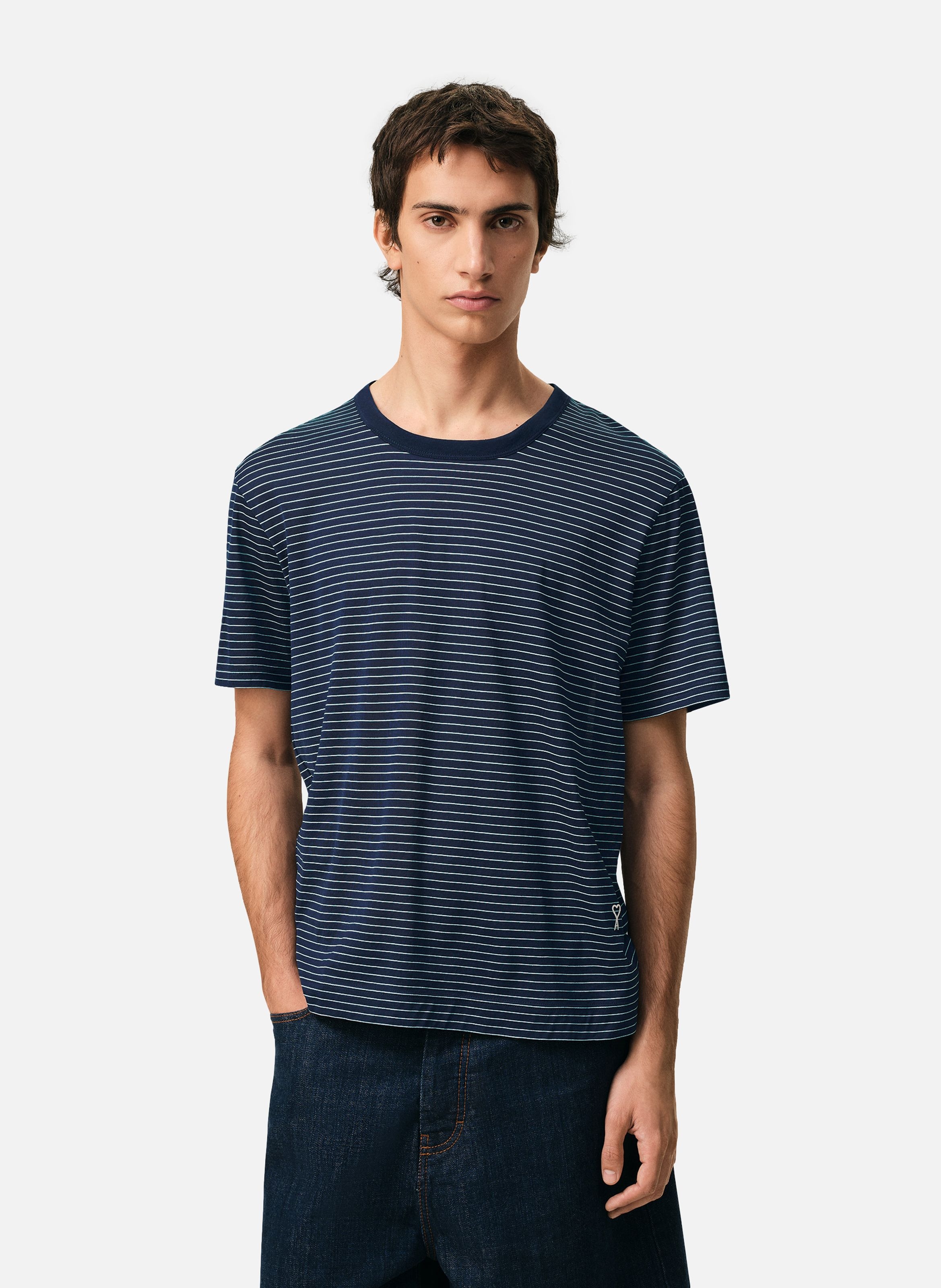 T-shirt rayé ami de coeur en coton AMI PARIS Bleu