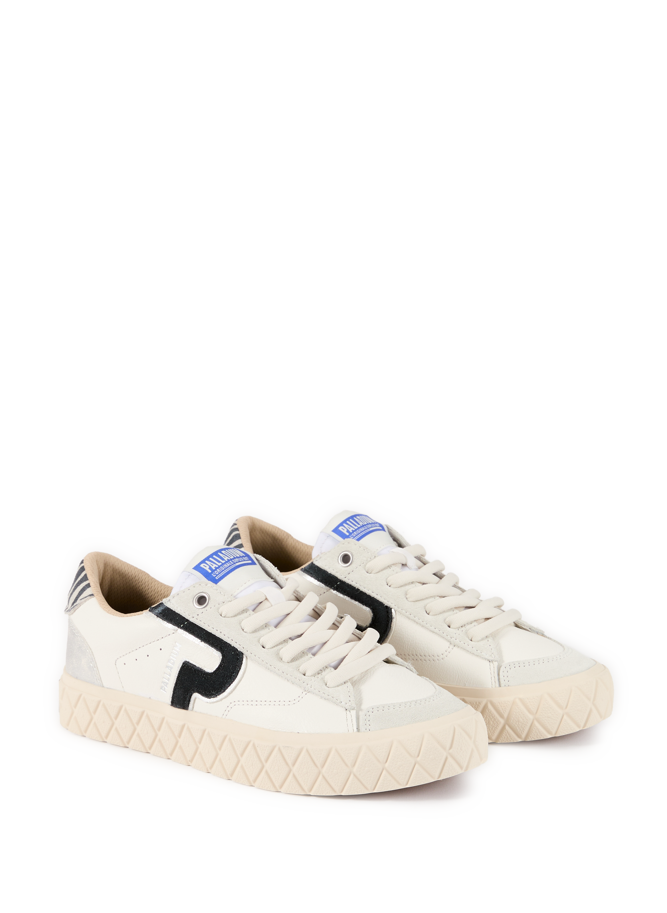 Baskets bi-matière compensées en cuir mélangé PALLADIUM Blanc