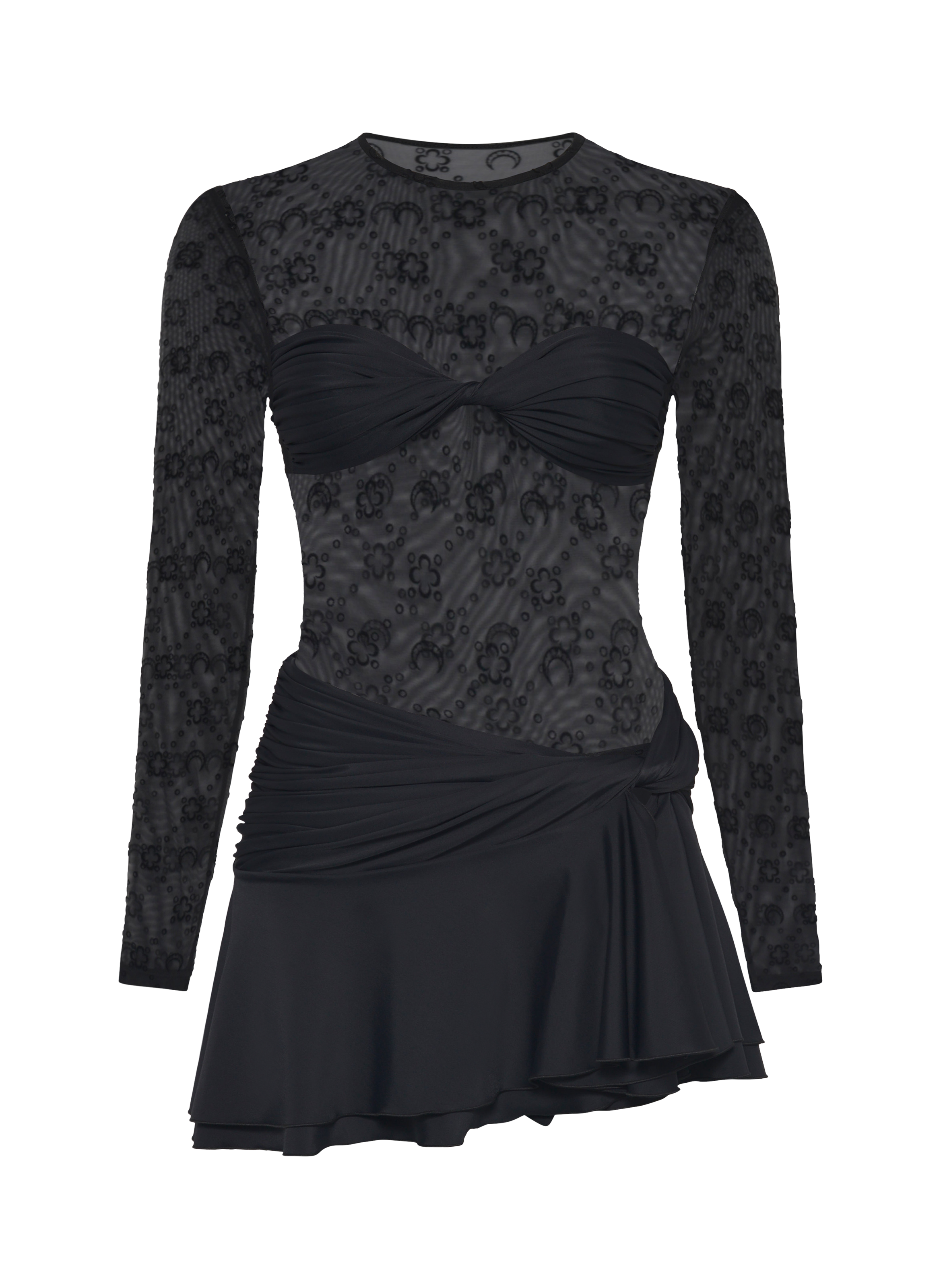 Mini-robe à volants en mesh floqué moonogram MARINE SERRE Noir