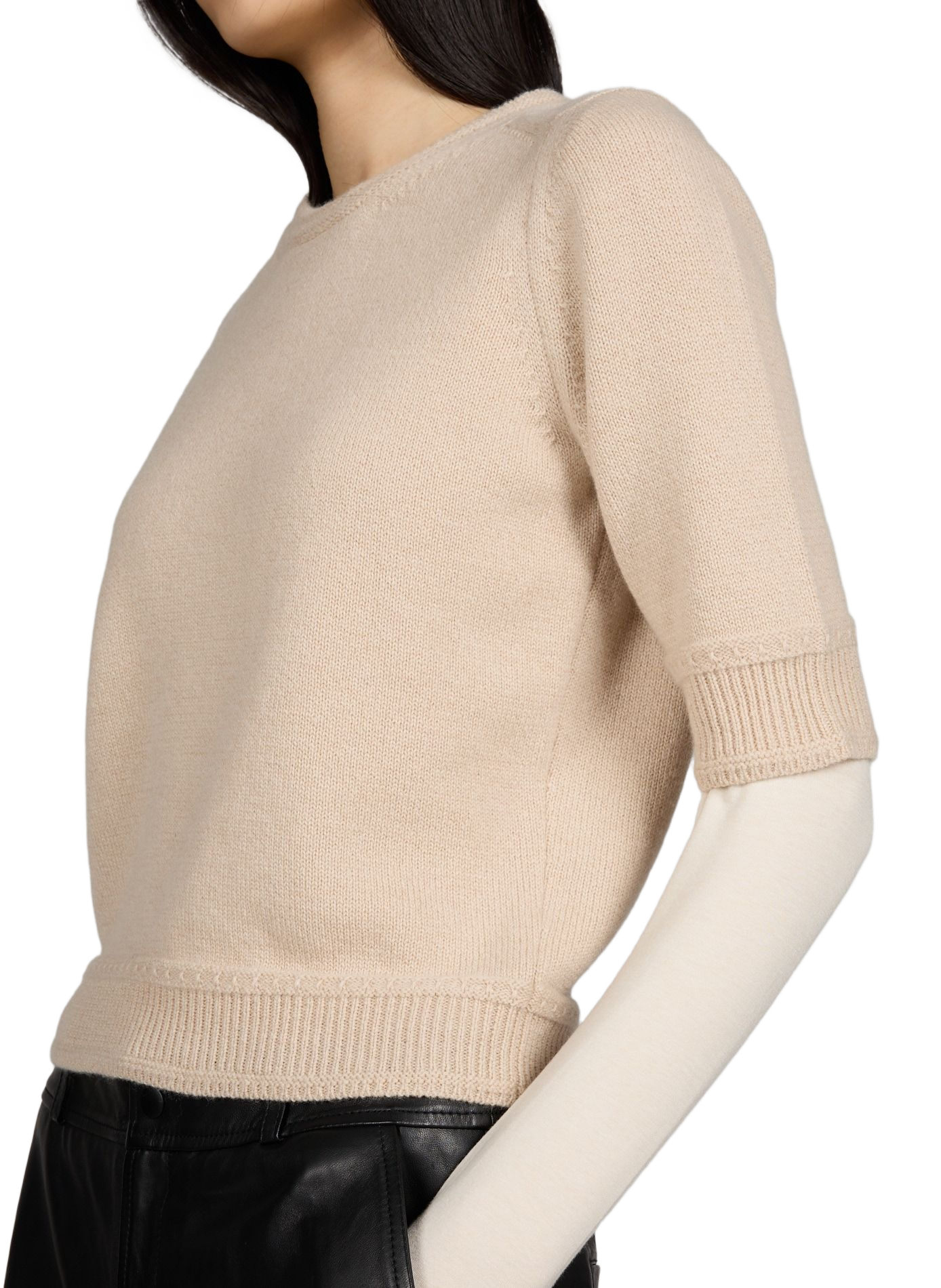 Top Ecume with elbow-length sleeves in virgin wool and cashmere MOLLI Beige