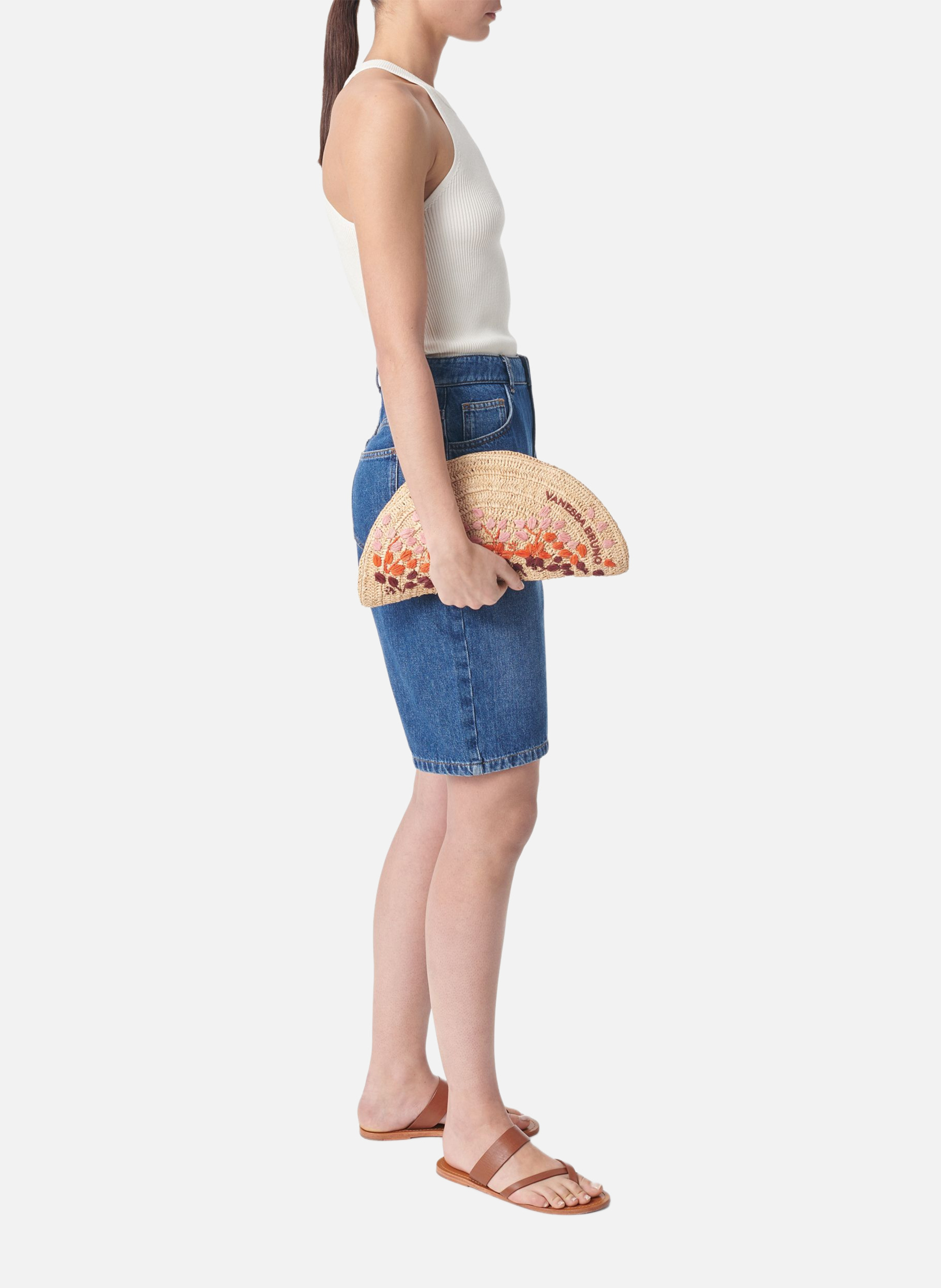 Sac clutch en raphia brodé VANESSA BRUNO Multicolore