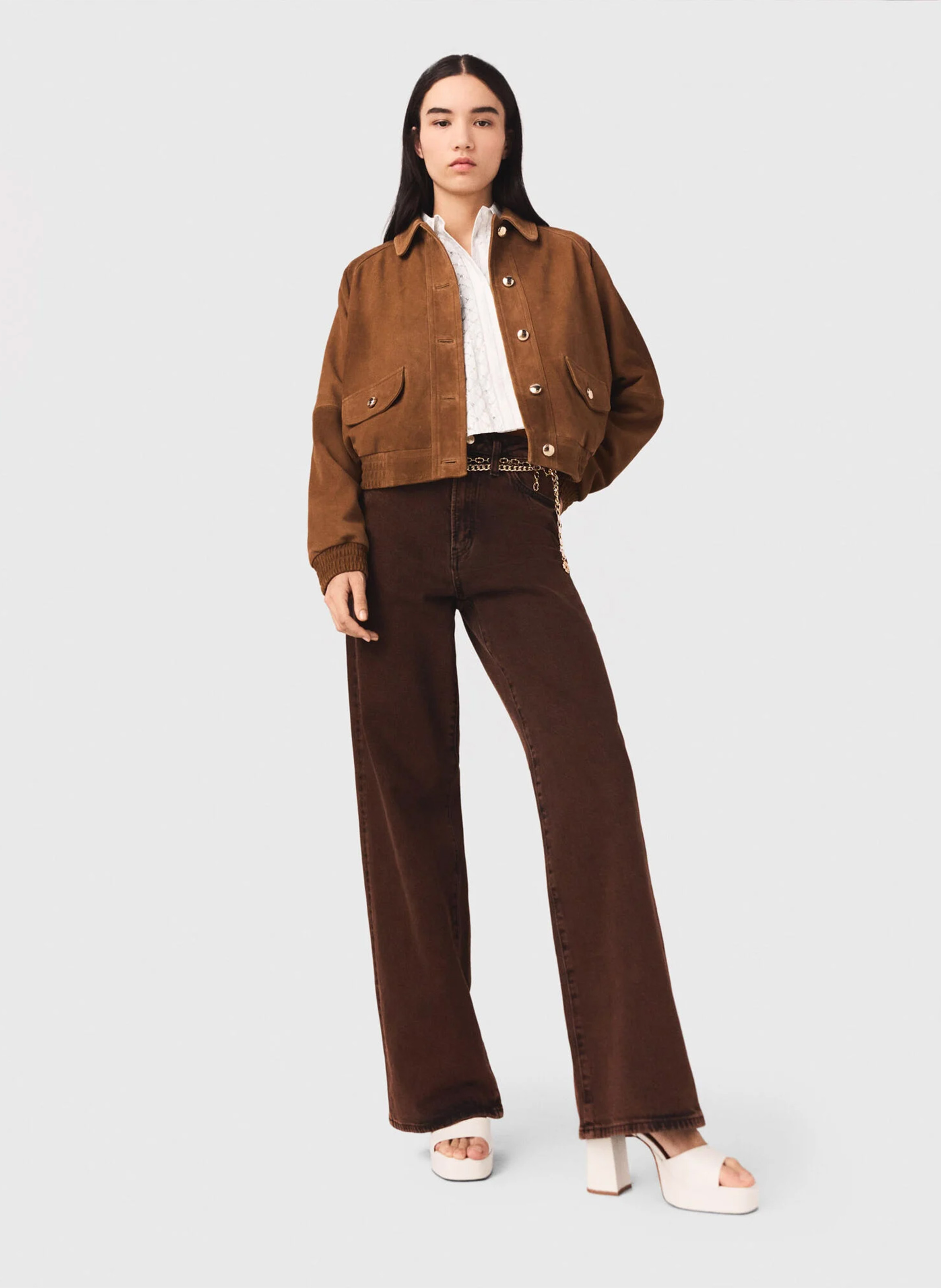 Jean droit en coton mélangé MAJE Marron