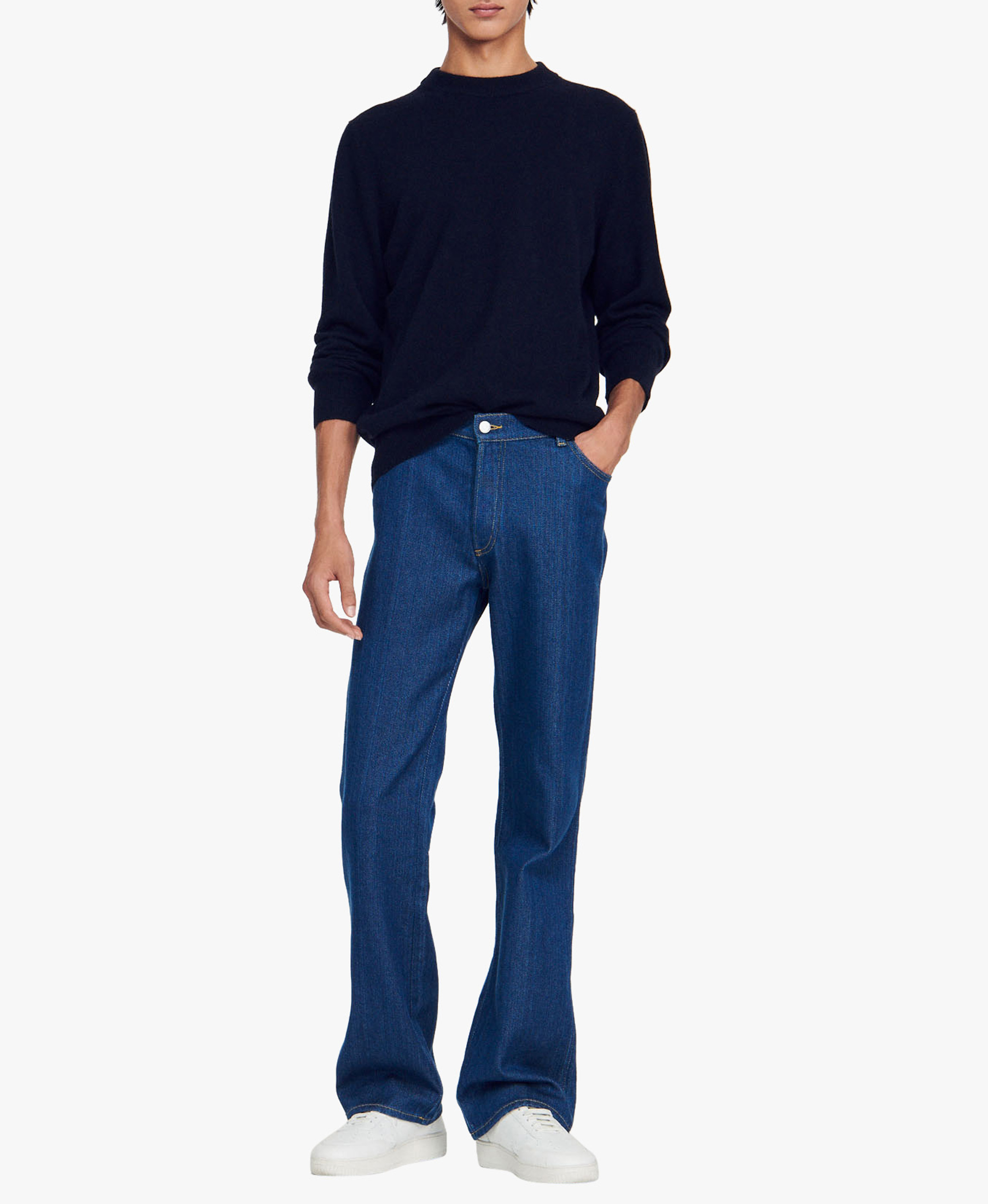 Pull col rond regular-fit en cachemire Bleu