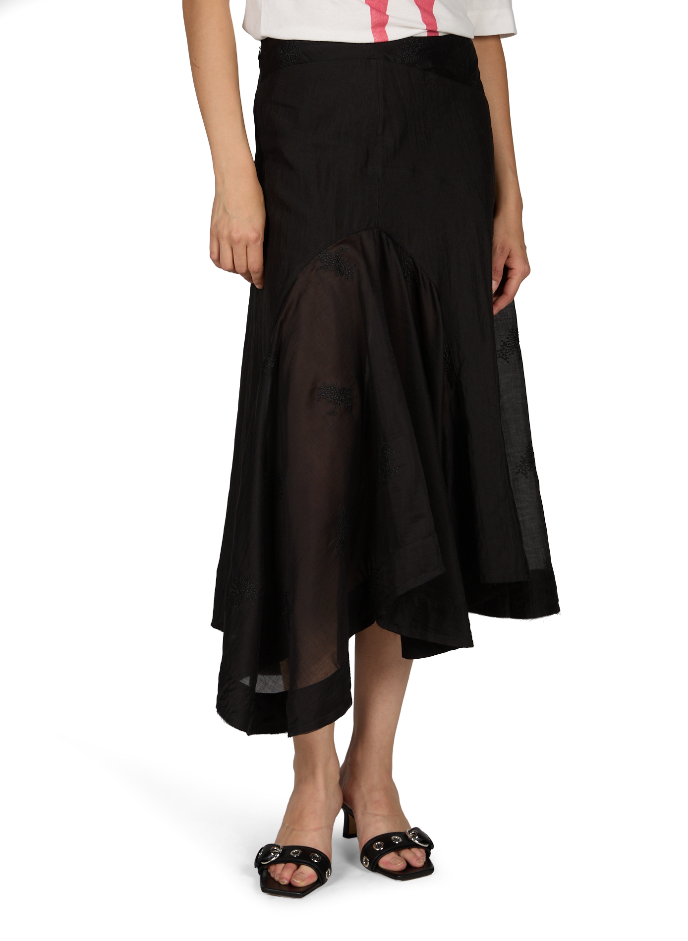 Midi skirt with transparent panels and embroideries OUR LEGACY Black