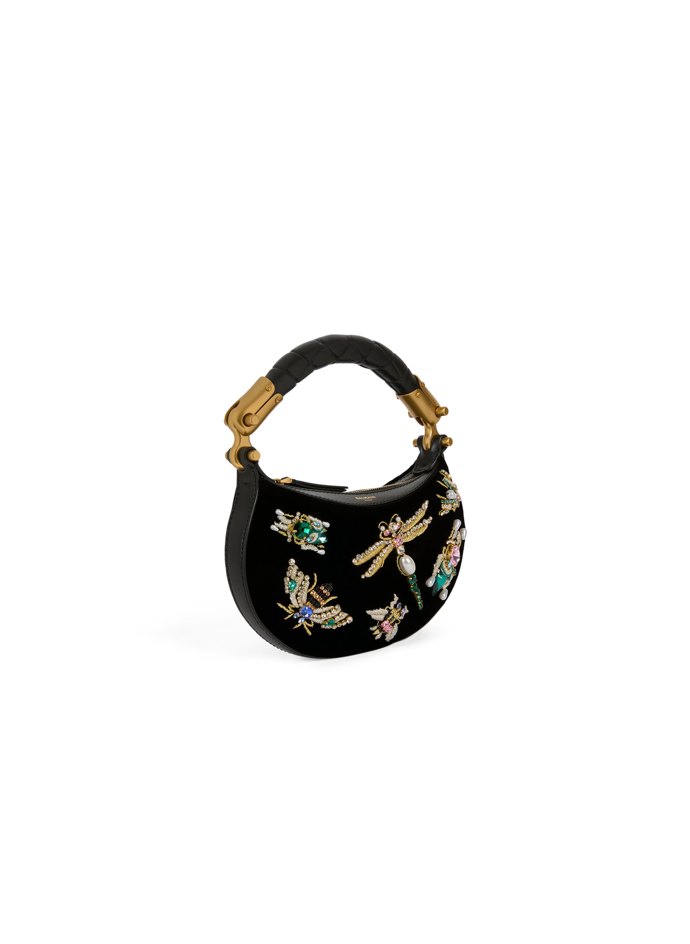 Sac ebene mini insect en velours brodé BALMAIN Noir
