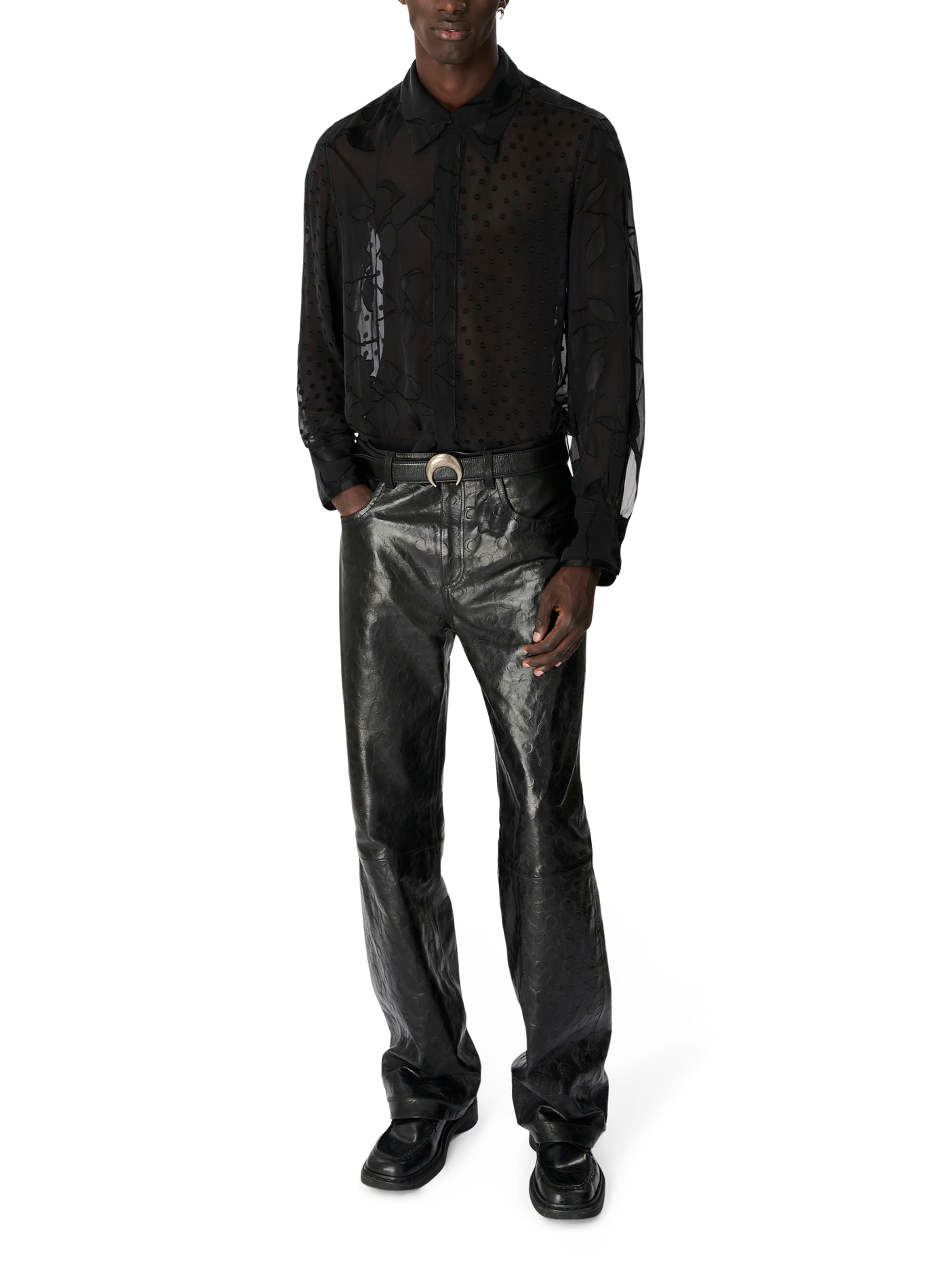Pantalon droit moon en cuir brillant MARINE SERRE Noir
