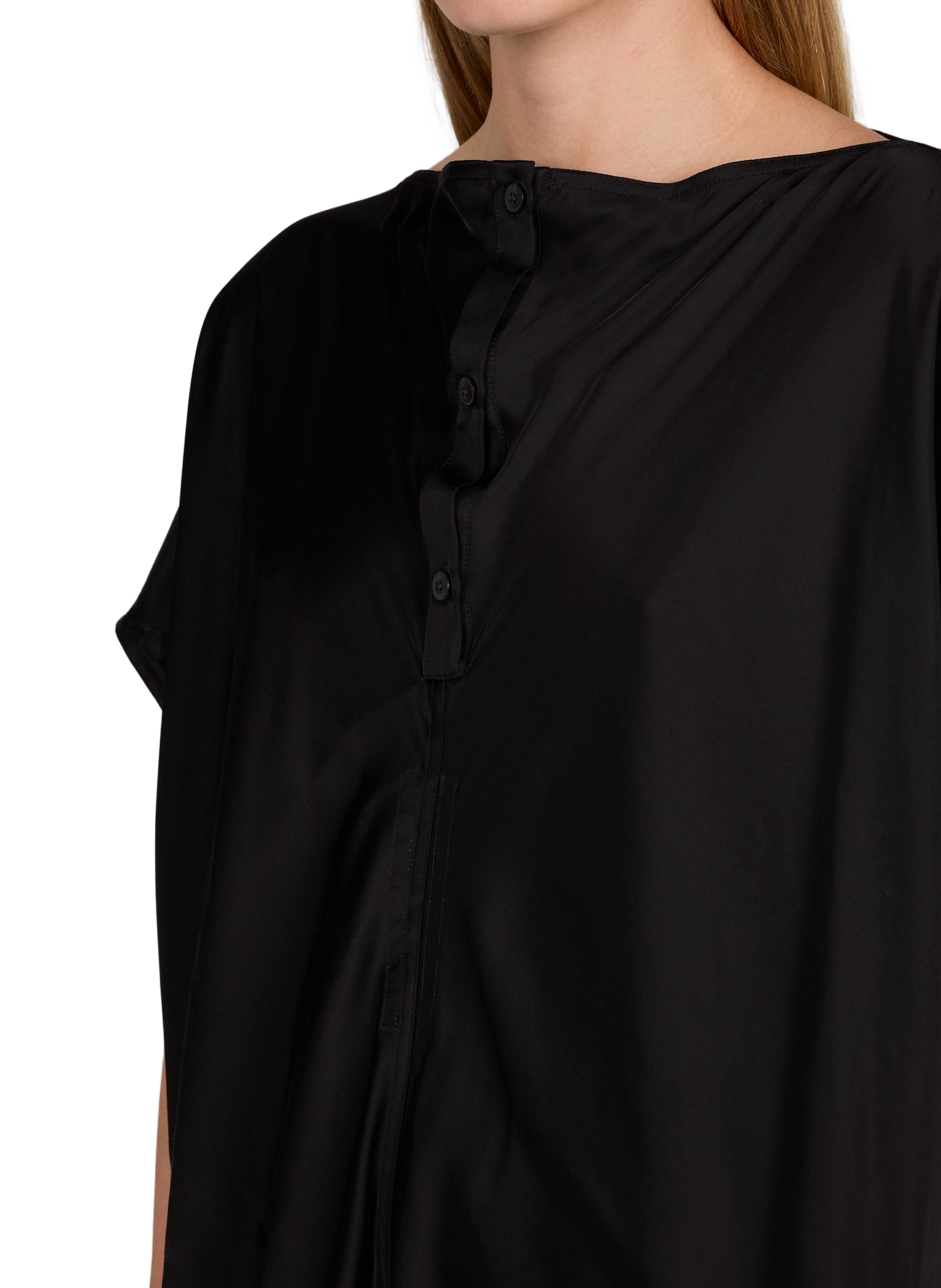 Maxi Satin Kleid mit kurzen Puffärmeln RICK OWENS Schwarz