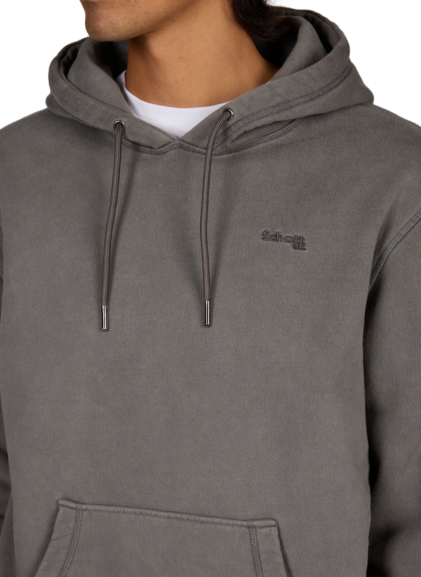 Sweat uni à capuche en coton SCHOTT Gris