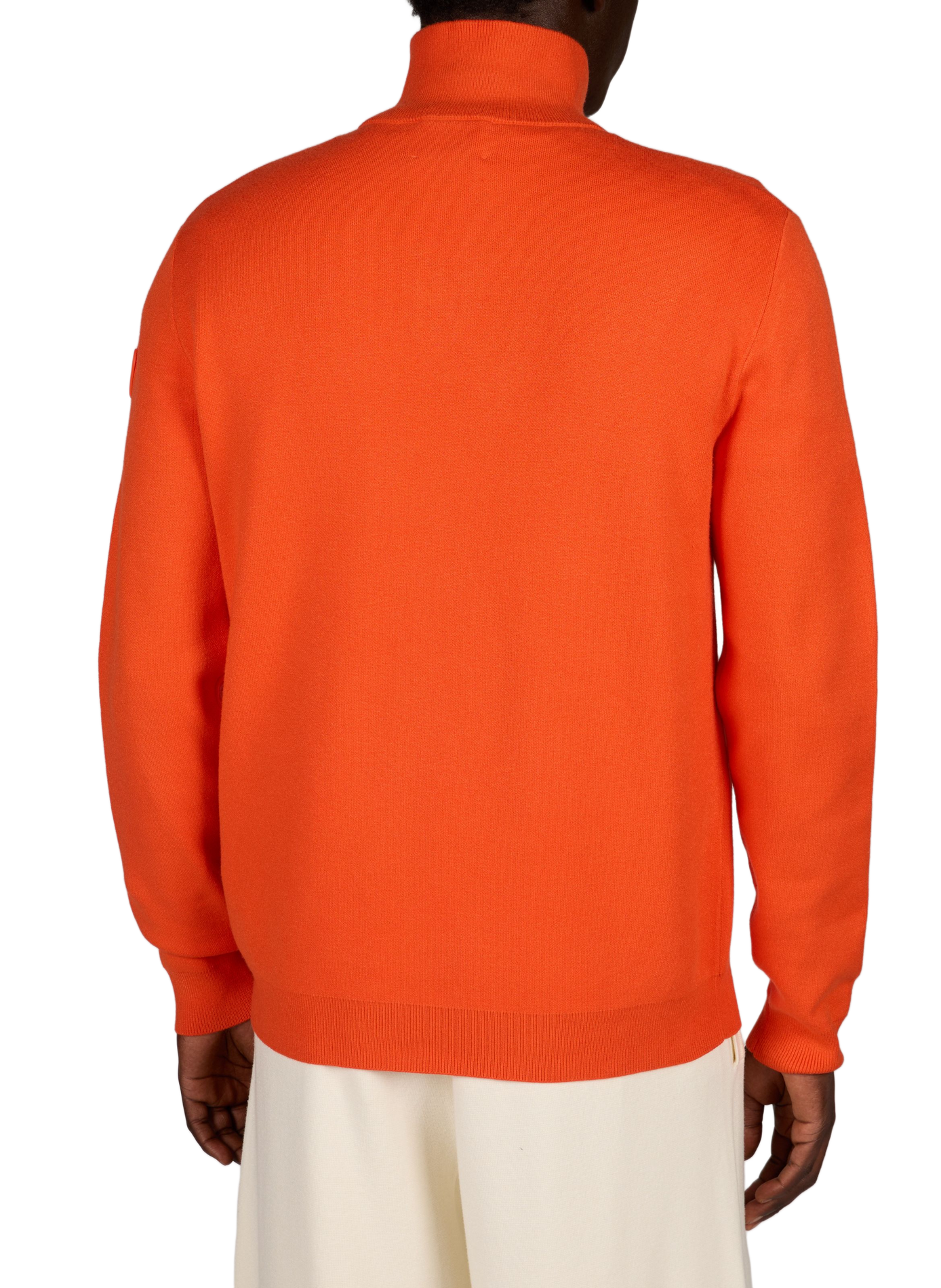 Straight-cut sweater with high collar and zippered pattern. GERTRUDE Orange