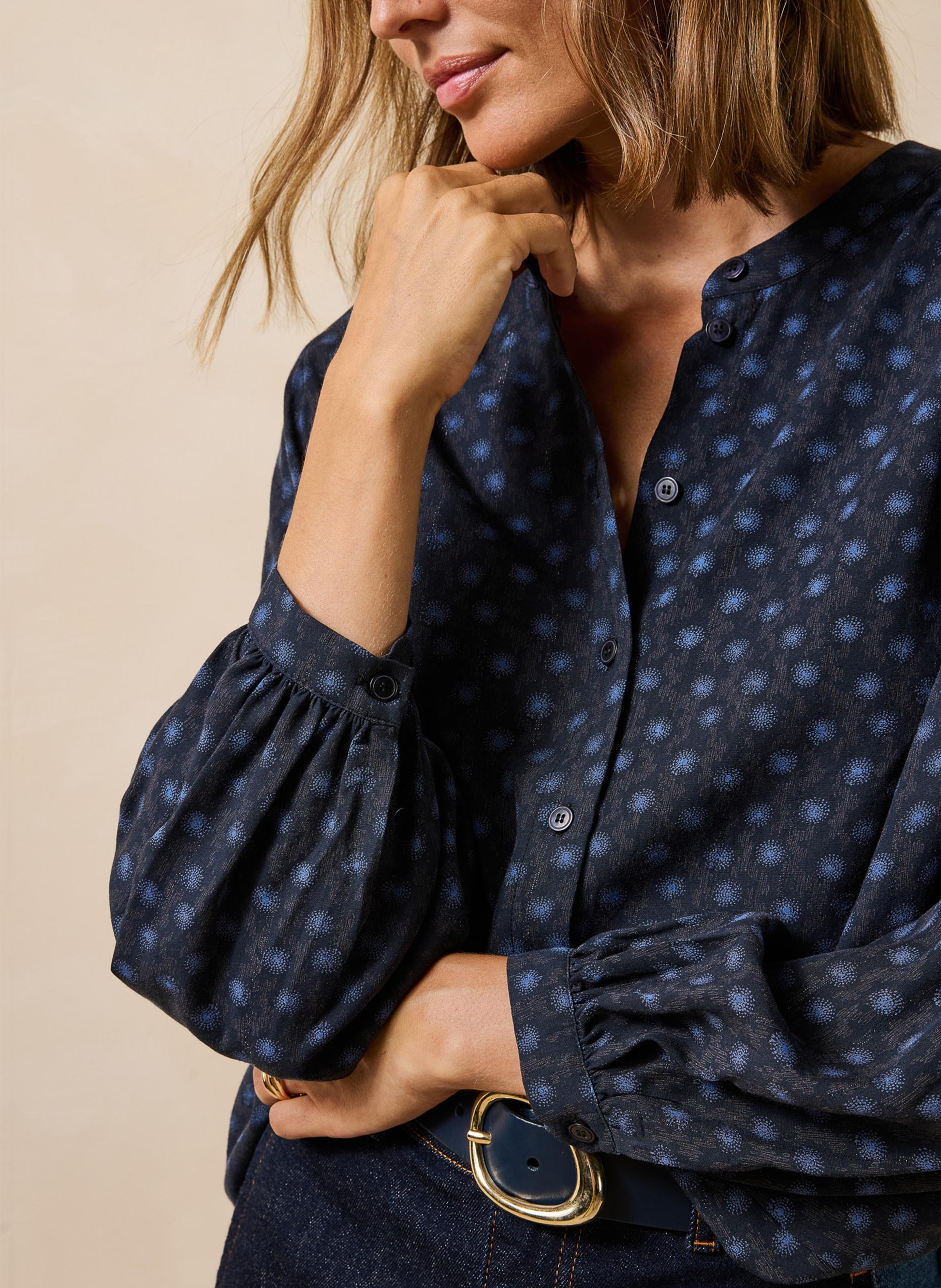 Losvallend overhemd met mao-kraag en print LA FEE MARABOUTEE Blauw