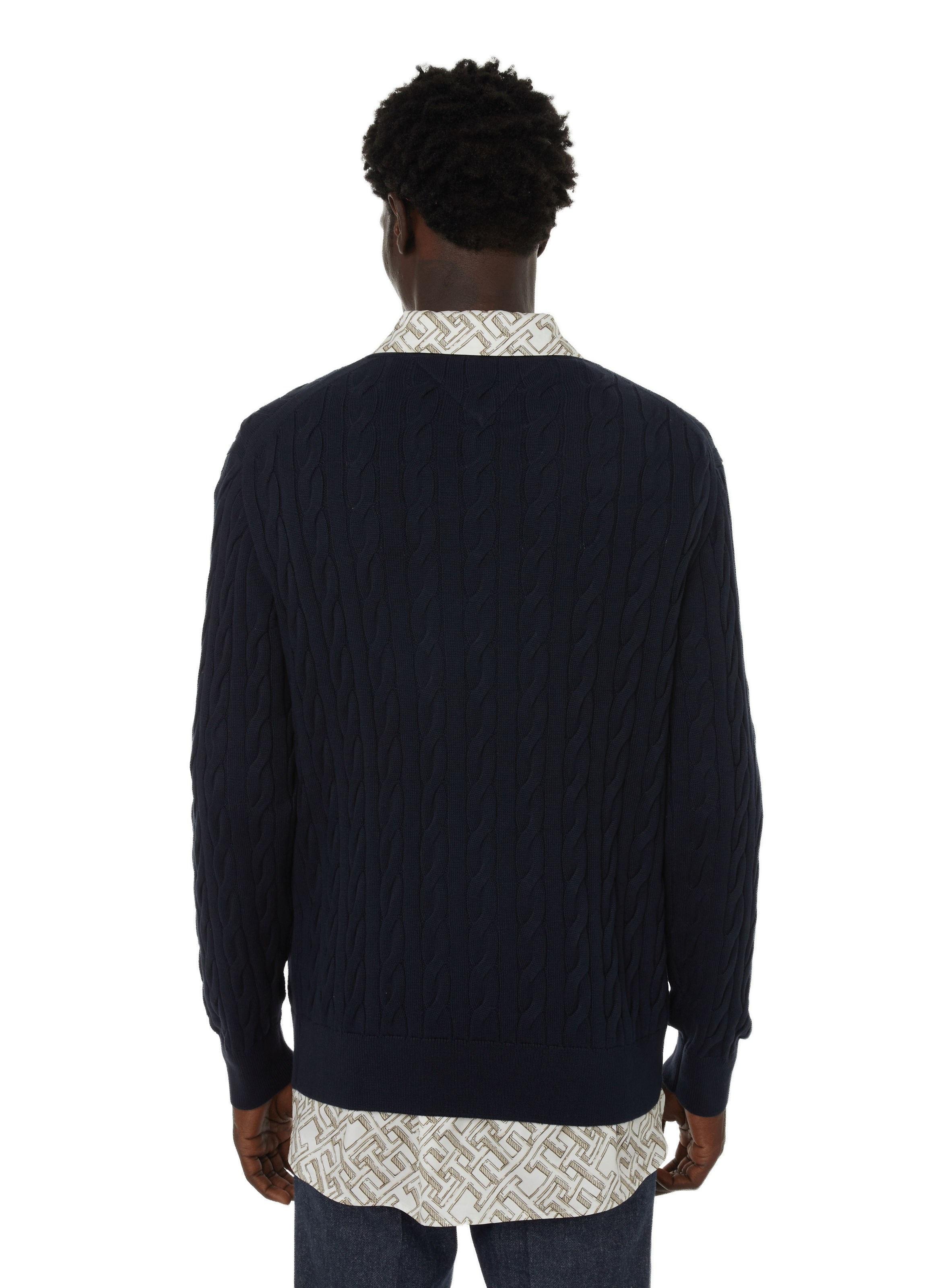 Pull en maille torsadée en coton TOMMY HILFIGER Bleu