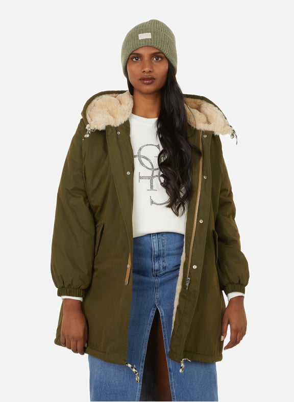Hooded parka Zipper and button closureFaux fur liningDrawstrings at the bottom Khaki by BELLEROSE BELLEROSE Hooded parka Zipper and button closureFaux fur liningDrawstrings at the bottom Khaki