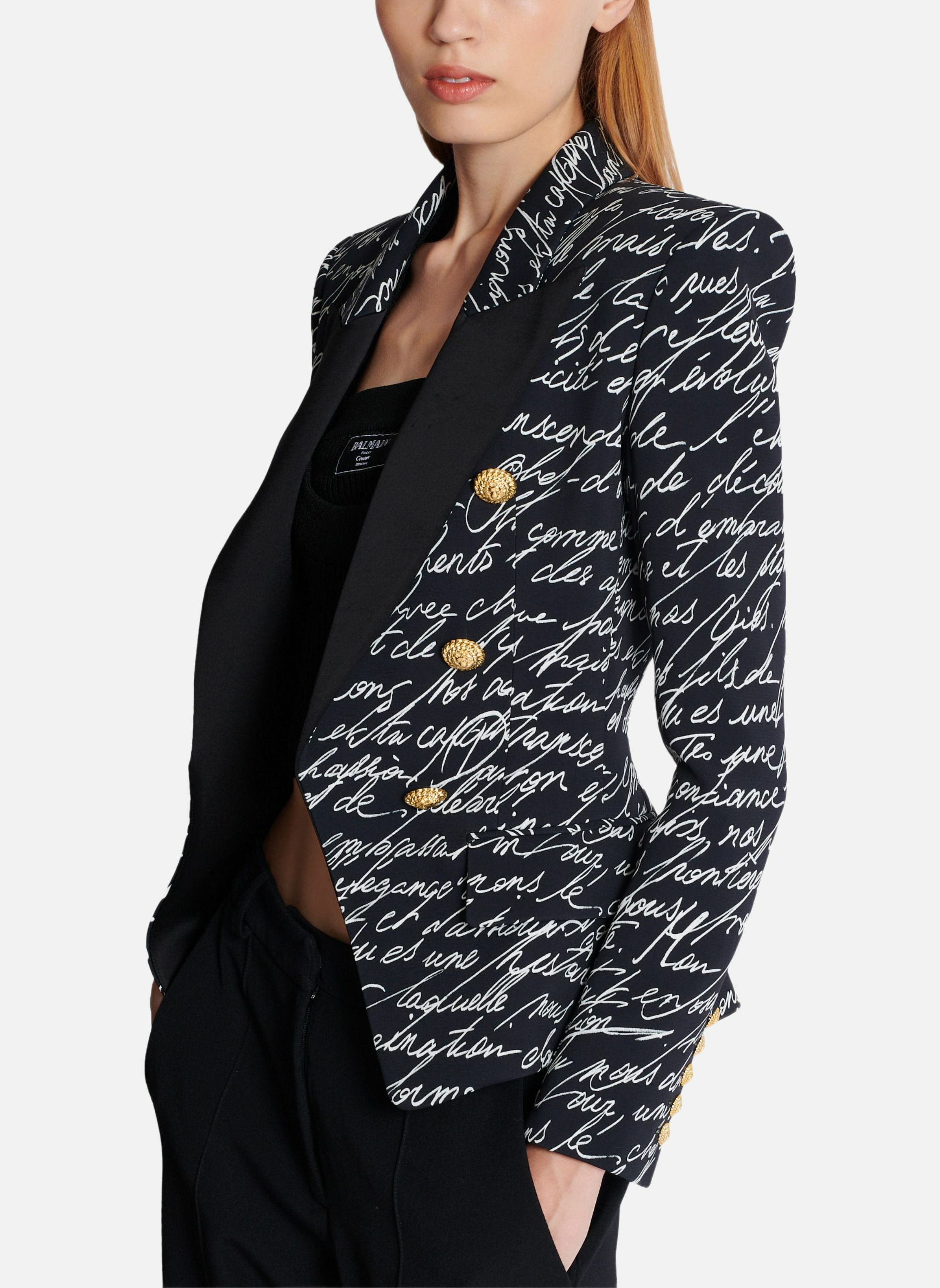 Veste 6 boutons imprimée « lettre d'amour » BALMAIN Noir
