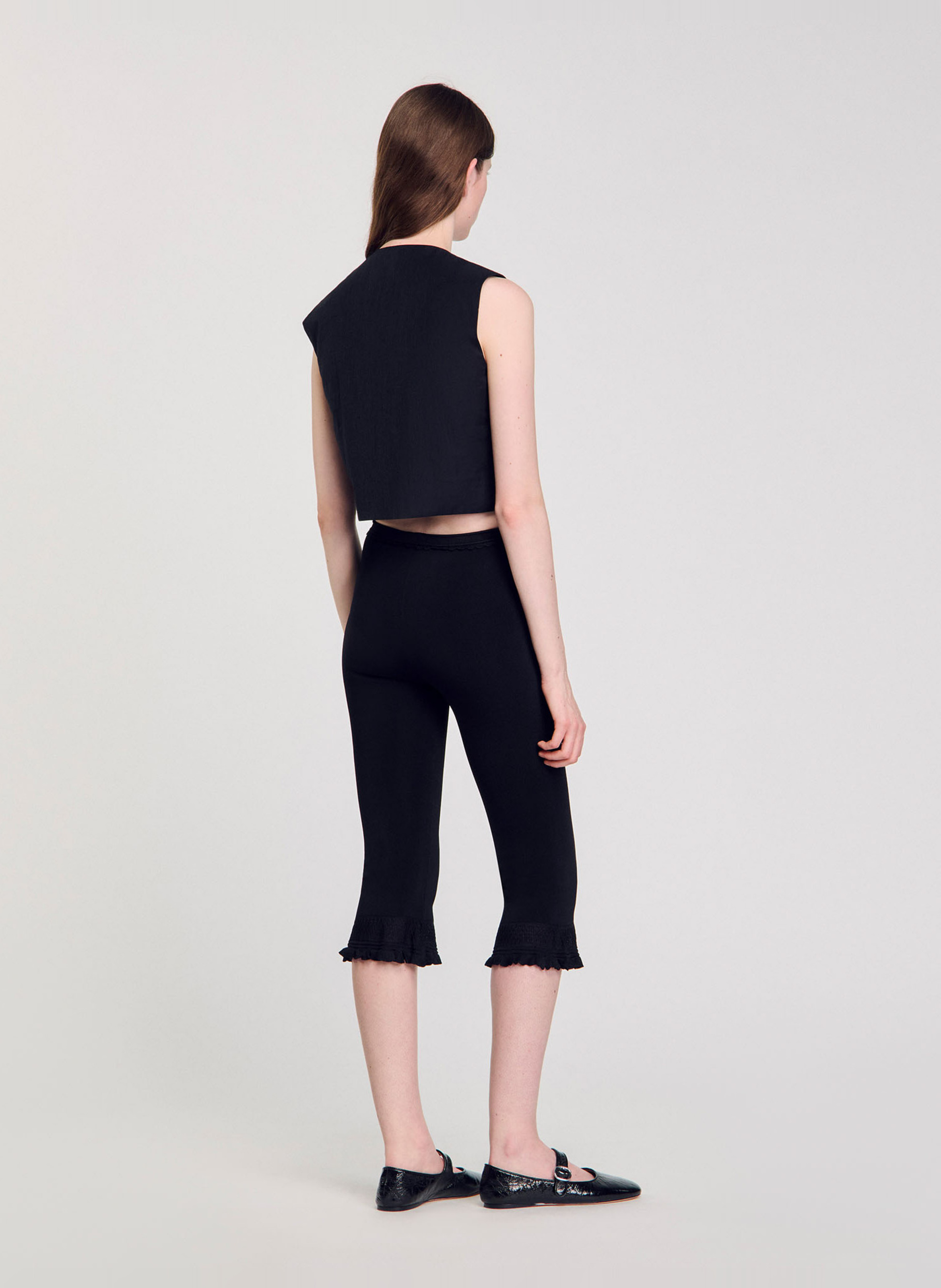 Top droit court en coton mélangé SANDRO Noir