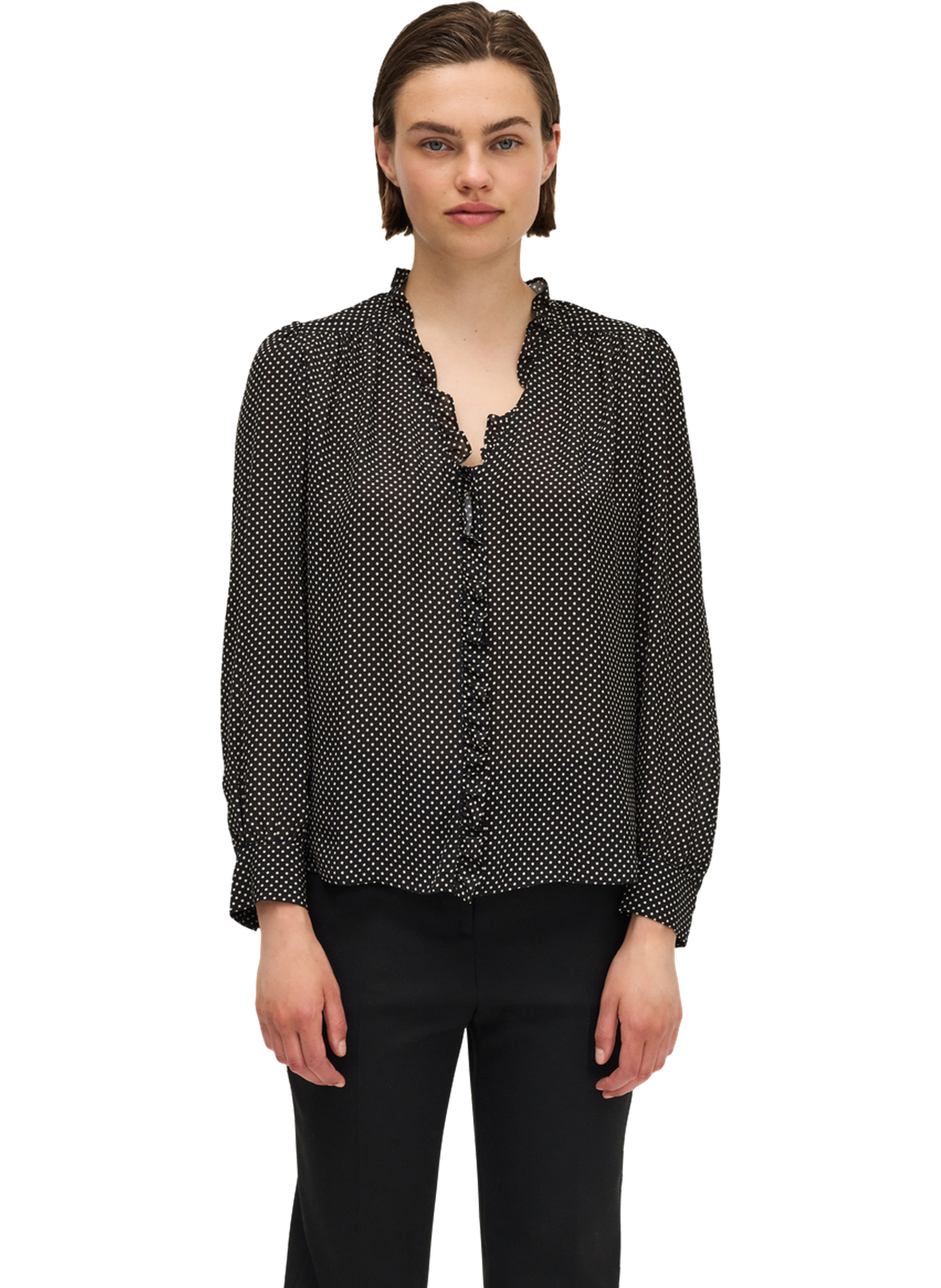 Chemise fluide à volants et pois -azaria PABLO Noir