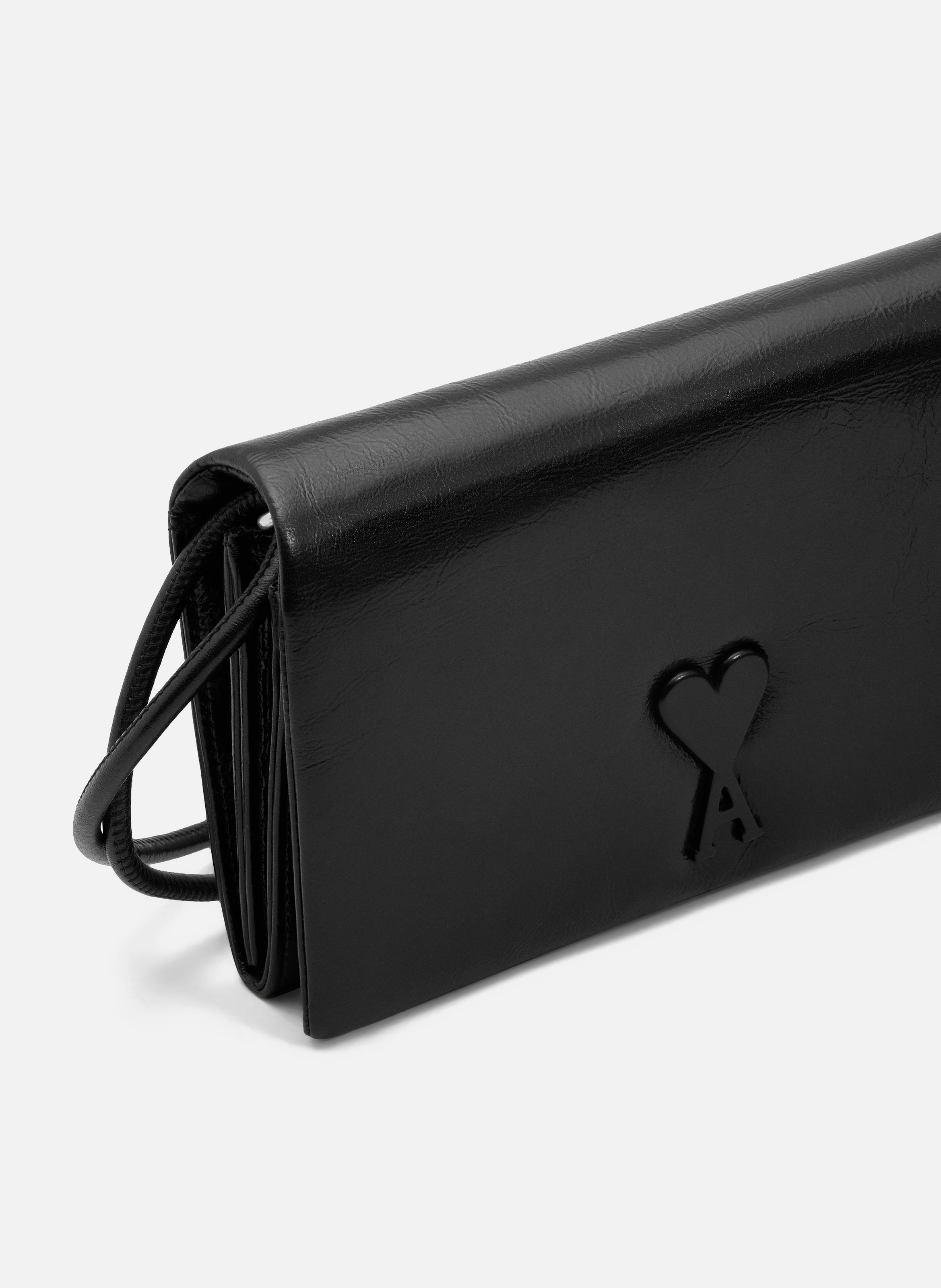 Portefeuille a bandoulière voulez-vous unisexe en cuir de vachette AMI PARIS Noir