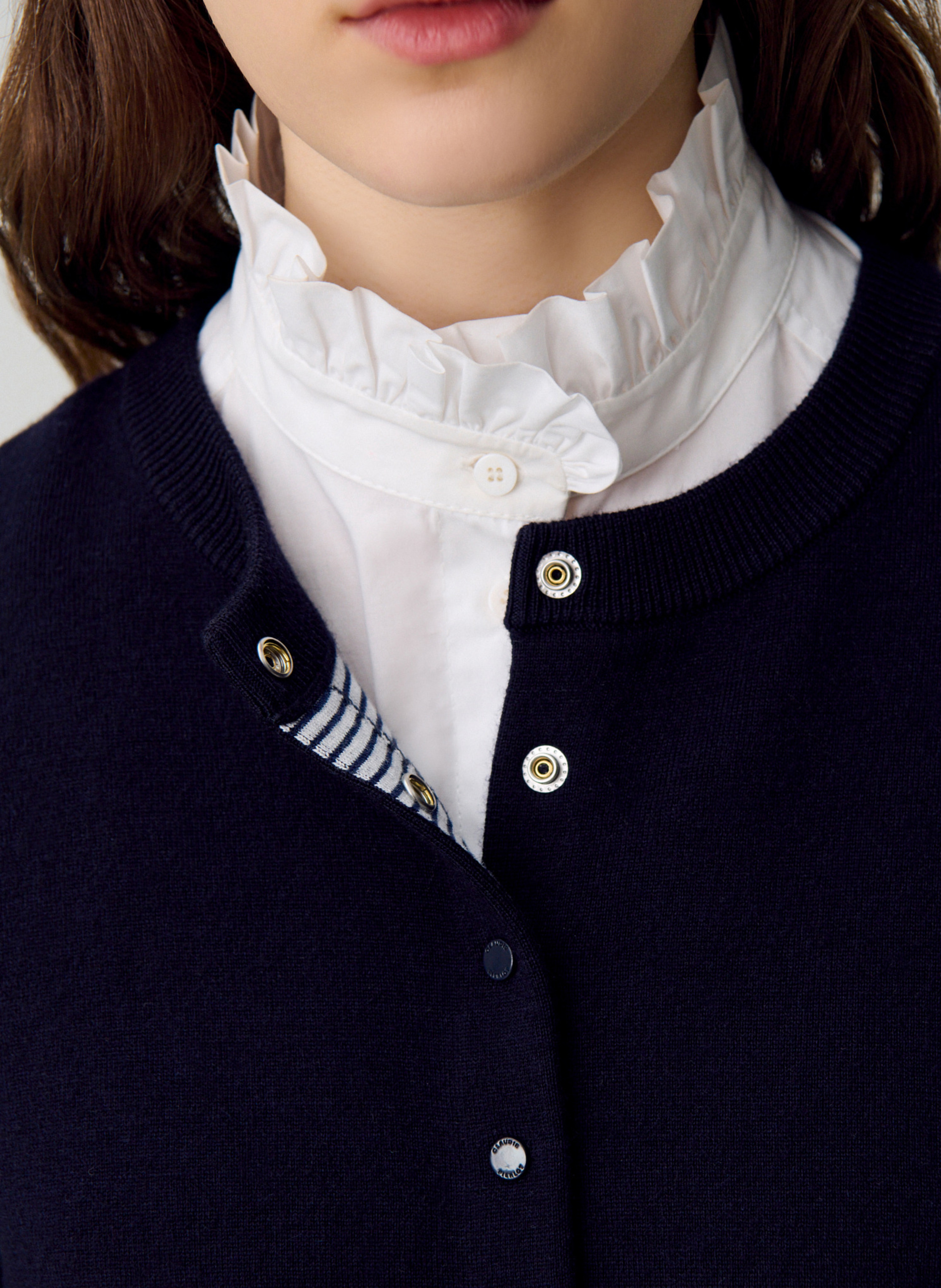 Cardigan col rond uni en laine mélangée marlene CLAUDIE PIERLOT Bleu