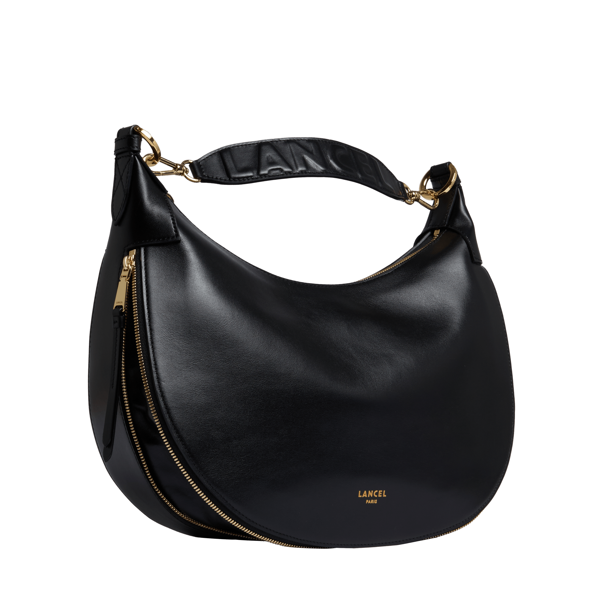 Sac hobo zippé m origami de lancel en cuir LANCEL Noir