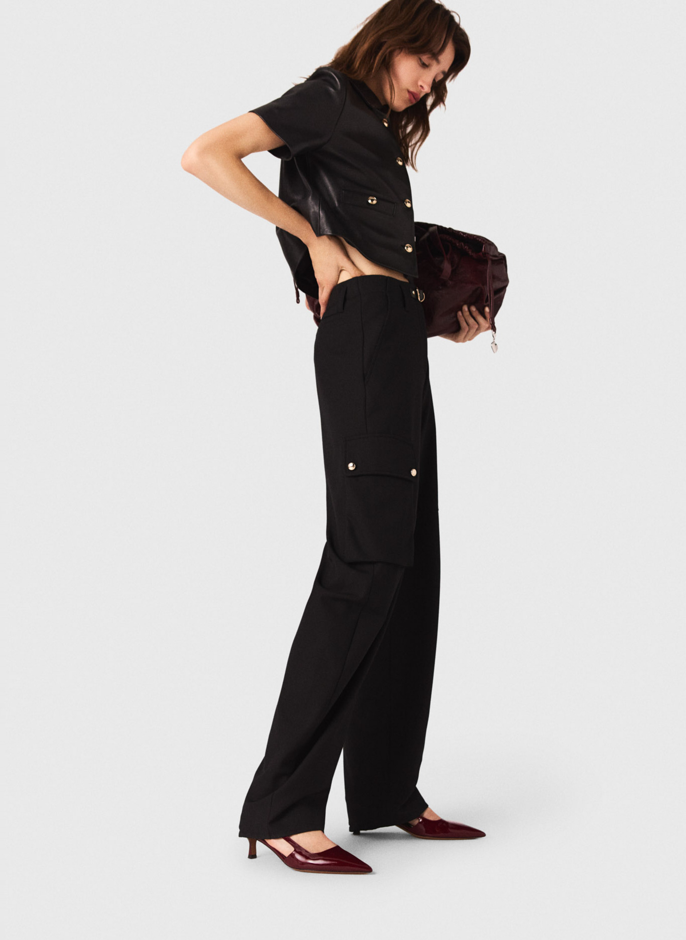 Pantalon cargo en lainage Noir