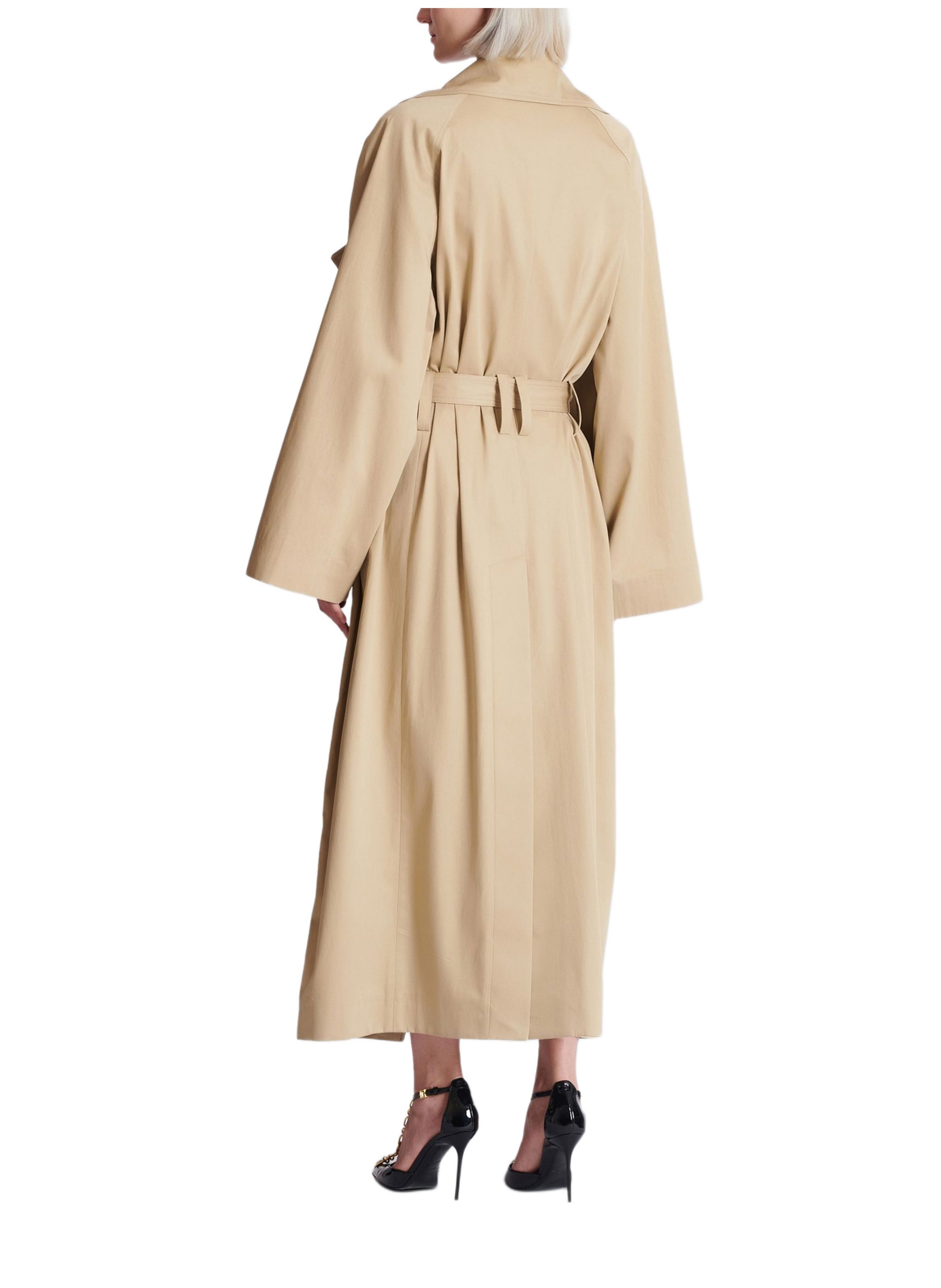 Trench long en gabardine de coton BALMAIN Beige